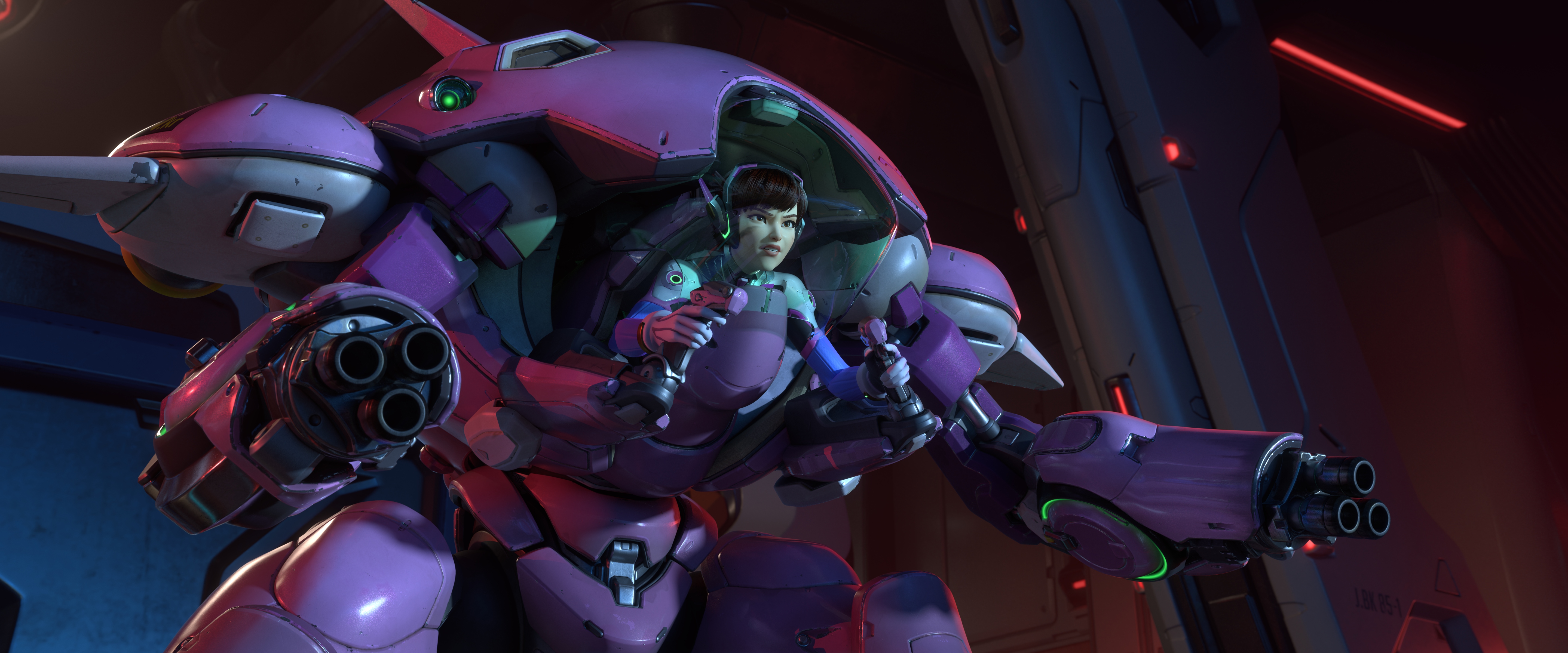 D.Va in her pink mech suit from Overwatch HD Wallpaper
