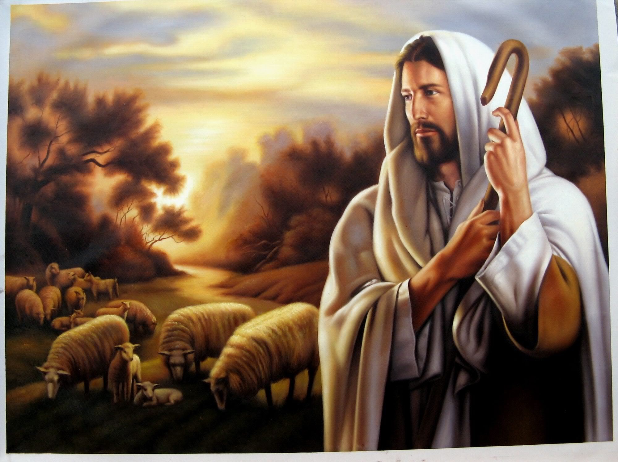 Jesus as the Good Shepherd with His Sheep HD Wallpaper