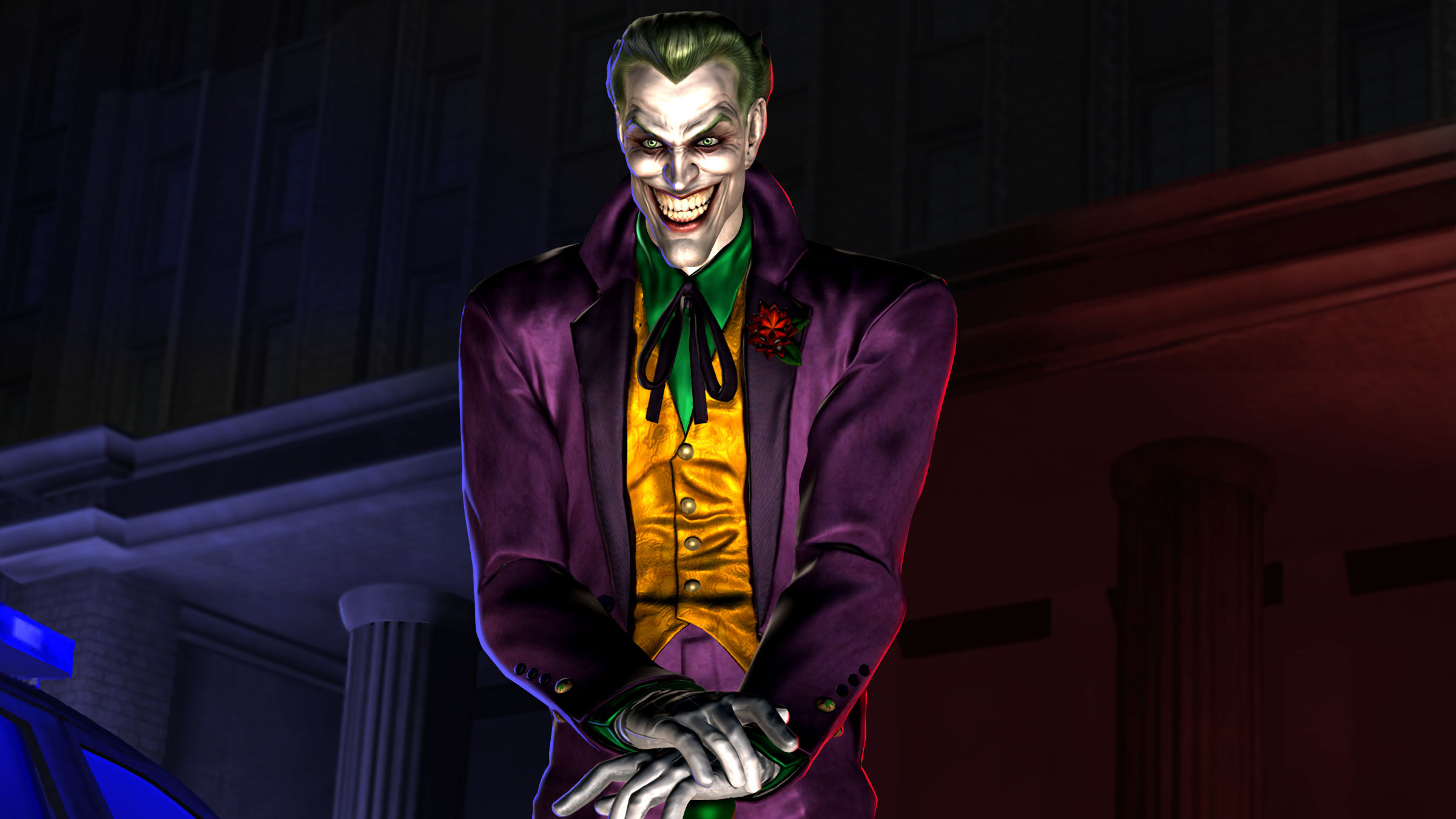 The Joker in a purple suit with a yellow vest HD Wallpaper
