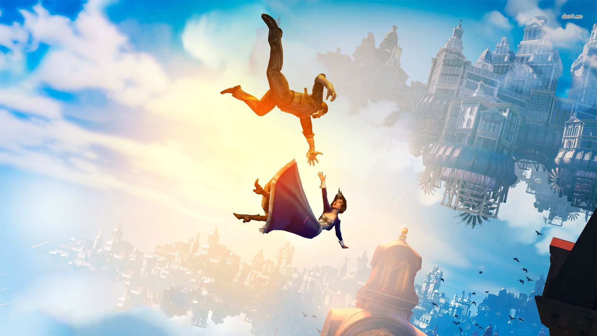 Bioshock Infinite: Booker and Elizabeth falling HD Wallpaper