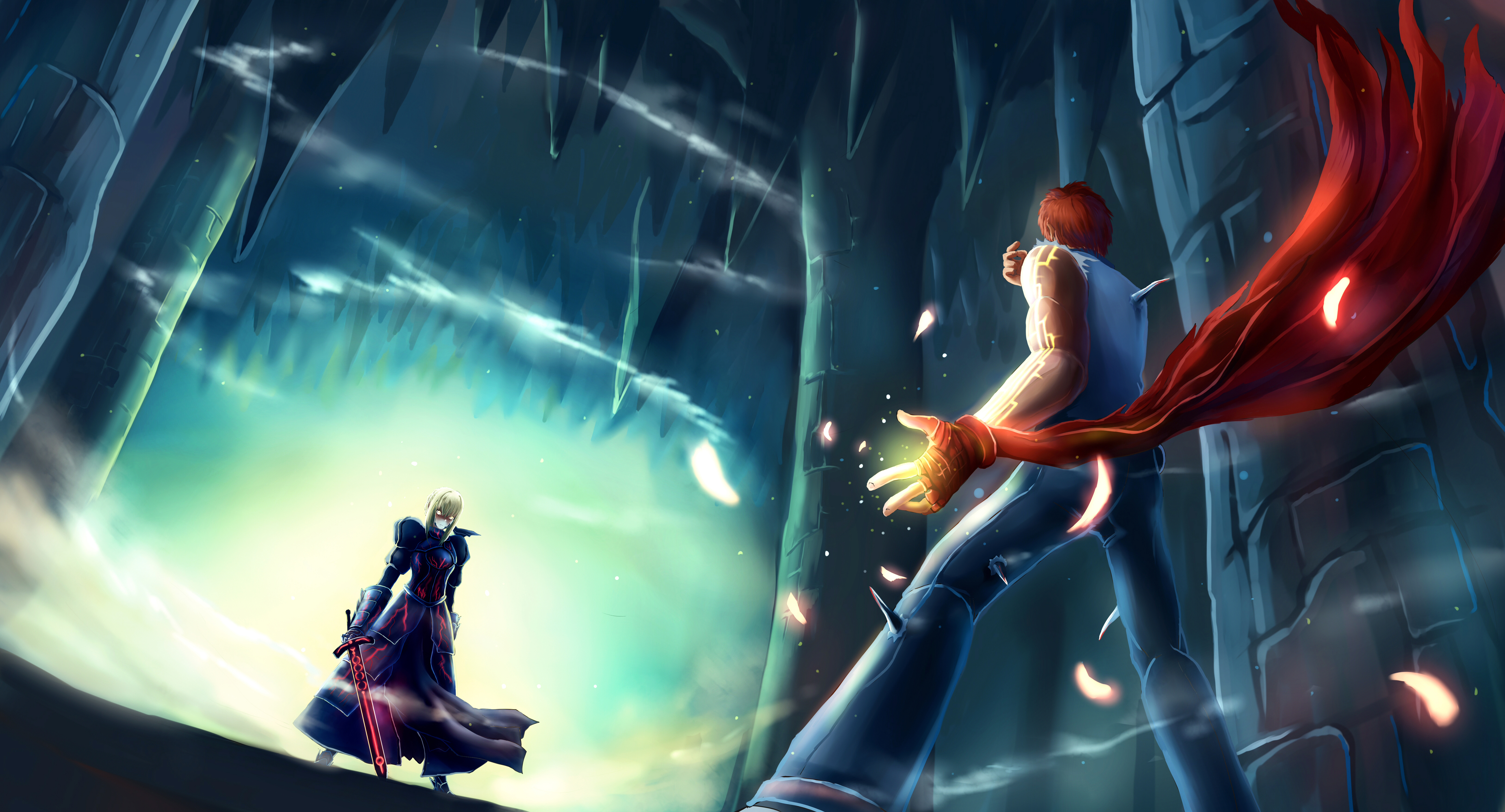 Fate/stay night Saber and Shirou Emiya in cave HD Wallpaper