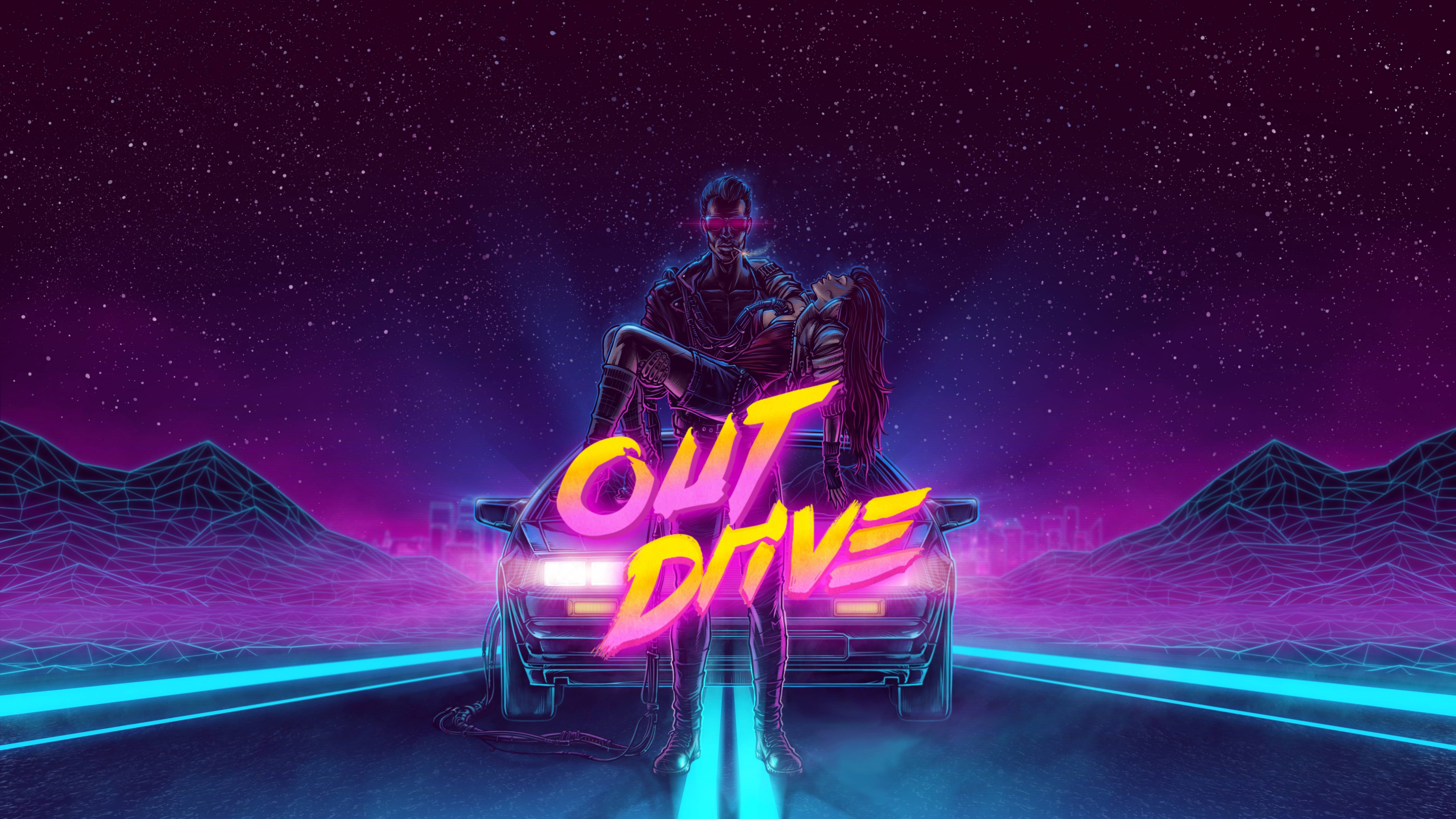 Out Drive digital art with retro aesthetic HD Wallpaper