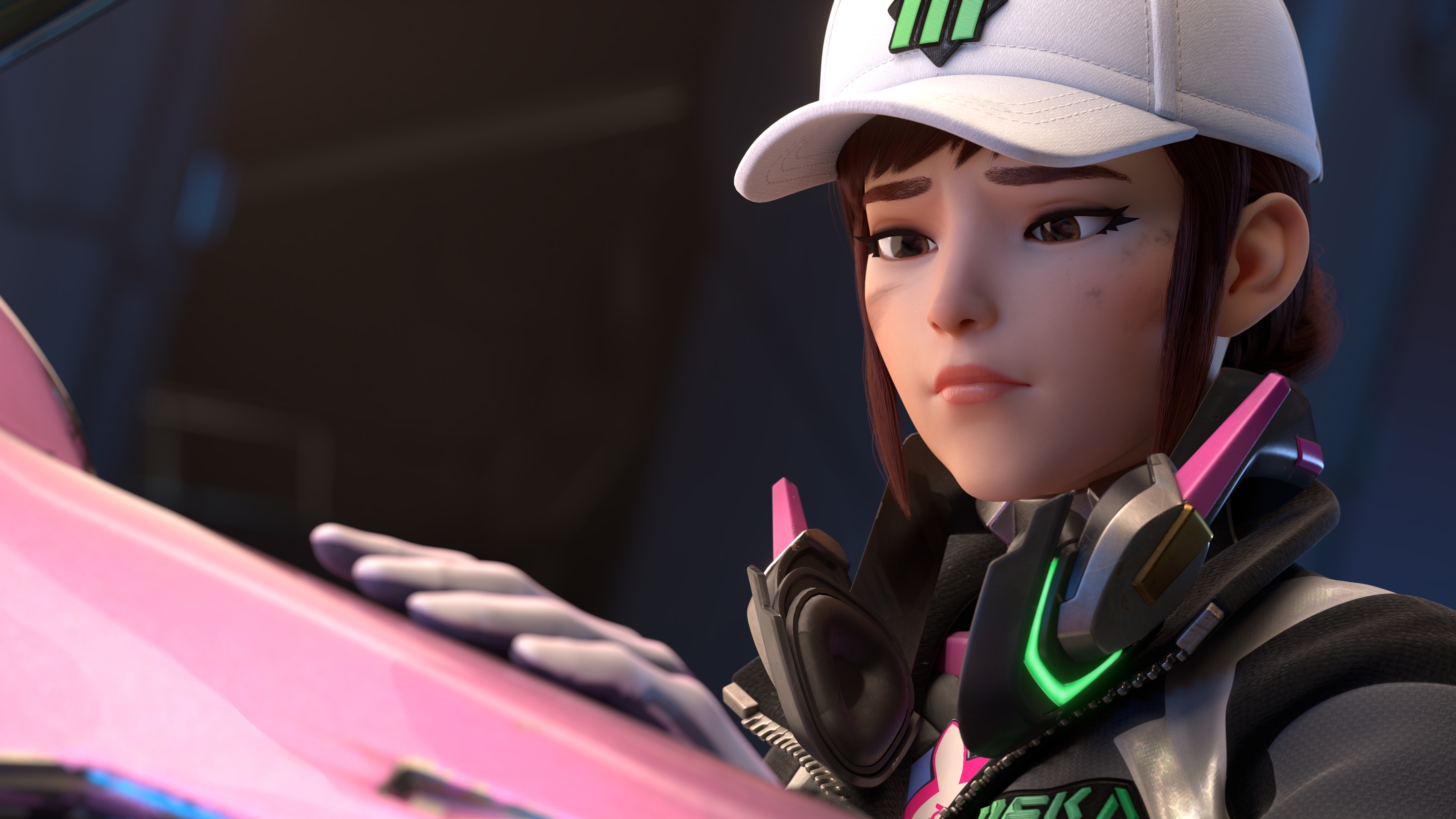 D.Va from Overwatch wearing a white cap HD Wallpaper
