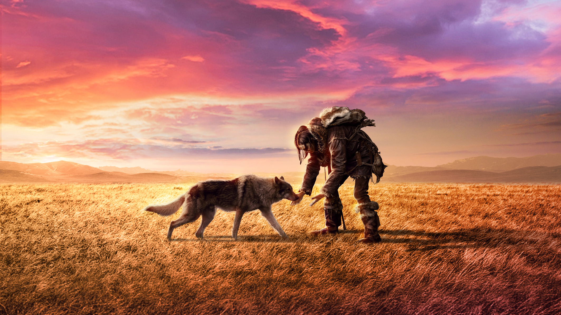 Alpha movie with a man and a wolf HD Wallpaper