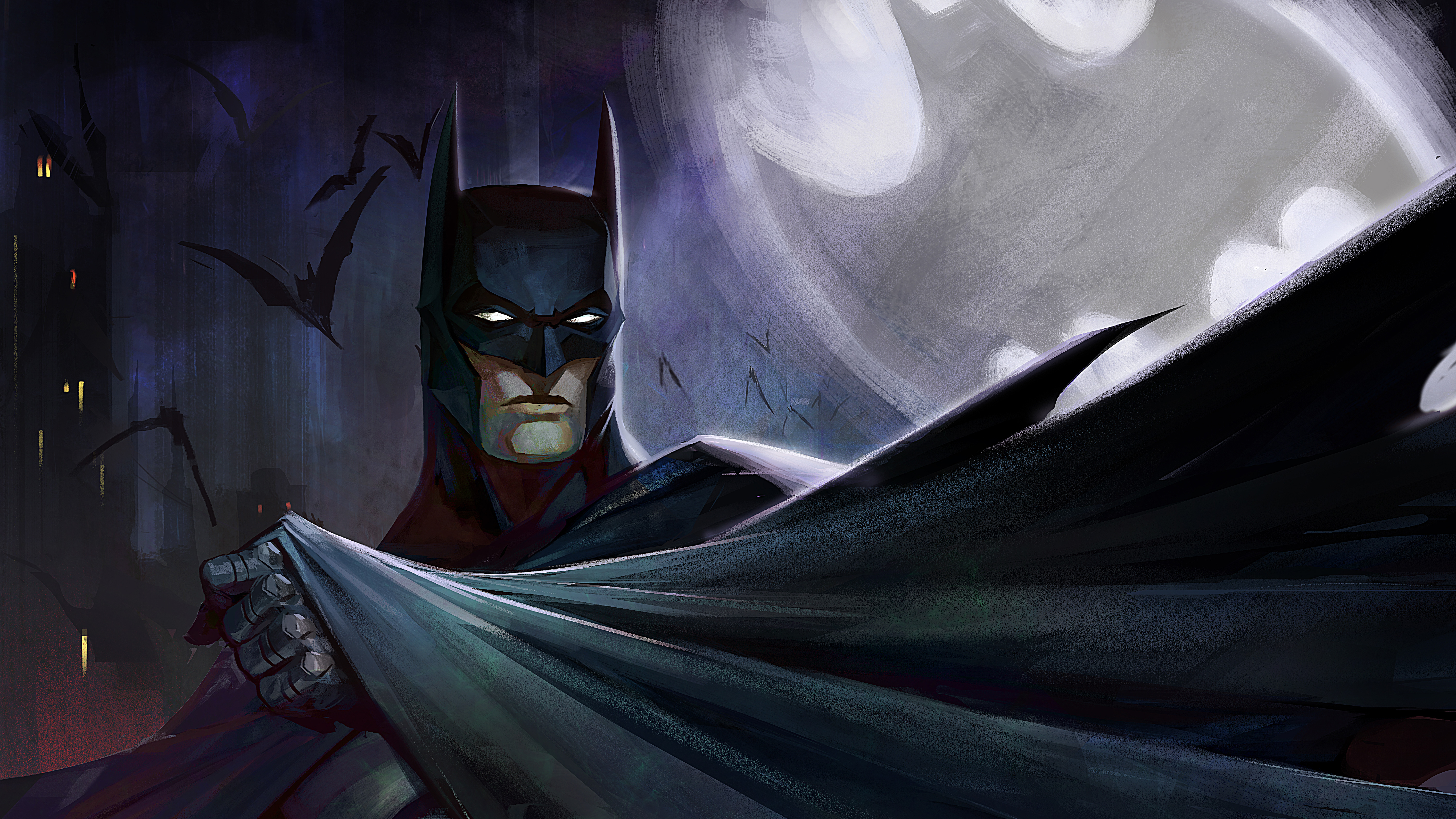 Batman Artwork with Bats and Moon HD Wallpaper