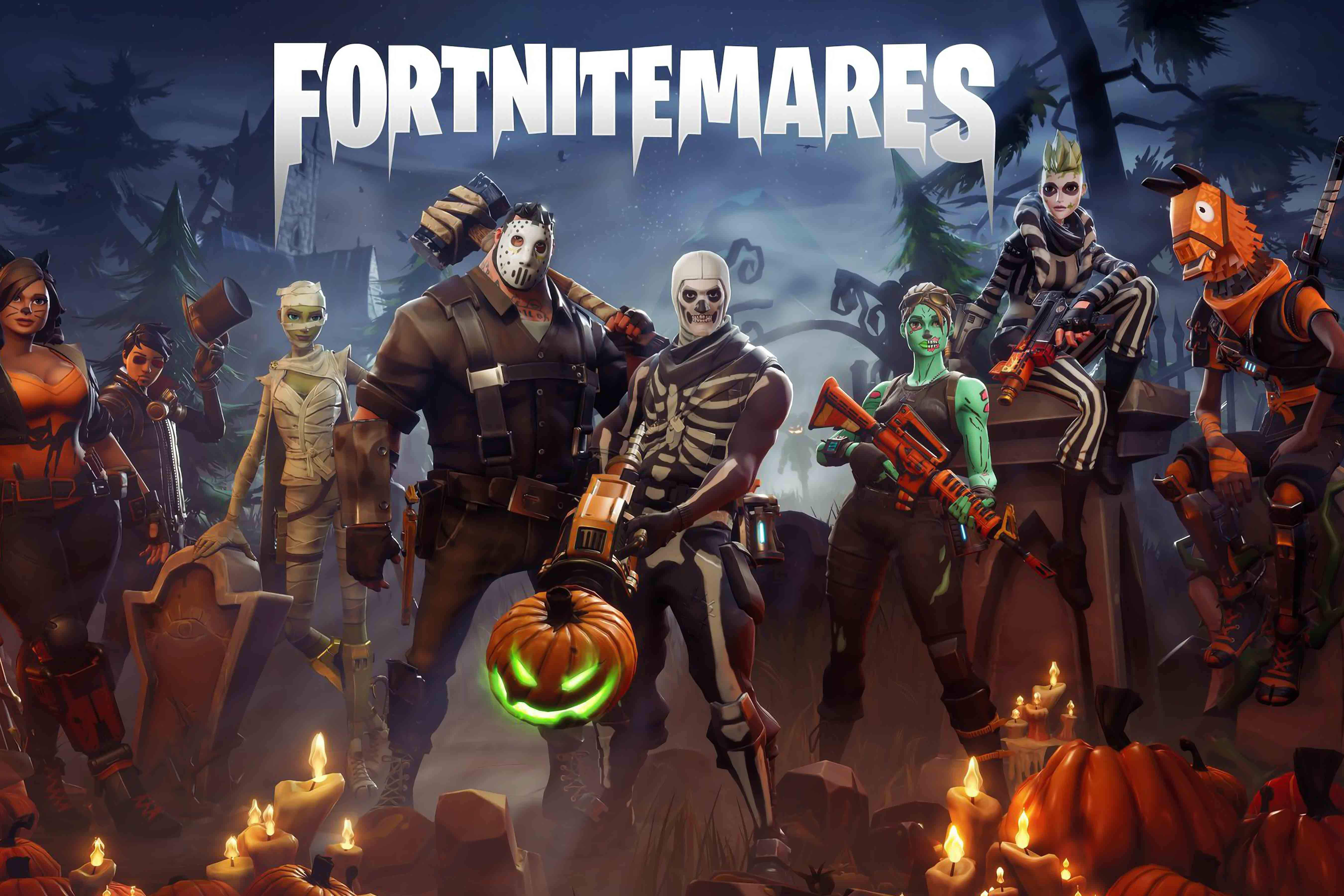 Fortnitemares characters with pumpkins and candles HD Wallpaper