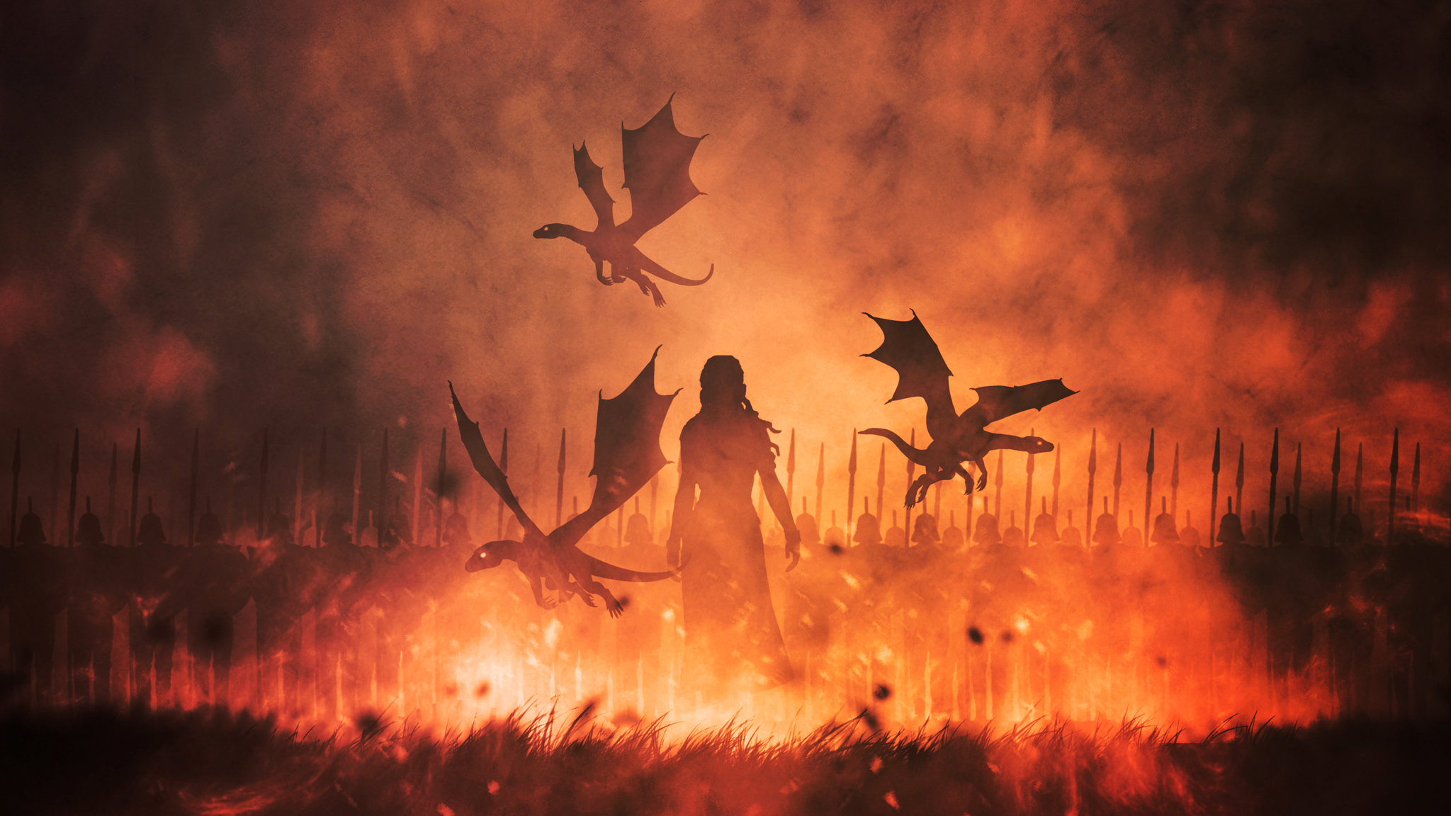 Daenerys Targaryen and dragons in Game of Thrones artwork HD Wallpaper