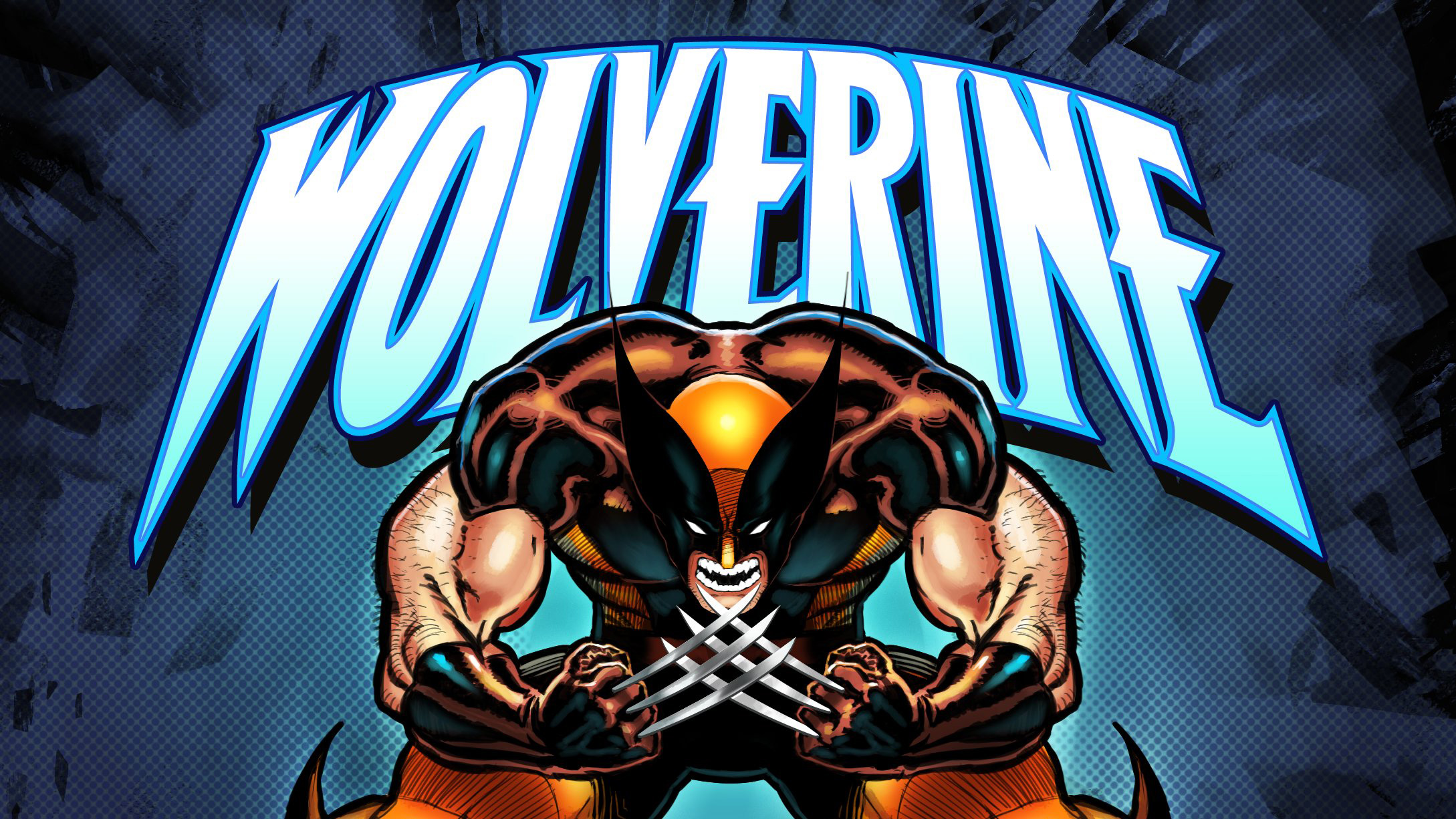 Wolverine Artwork with Blue Comic Style Title HD Wallpaper