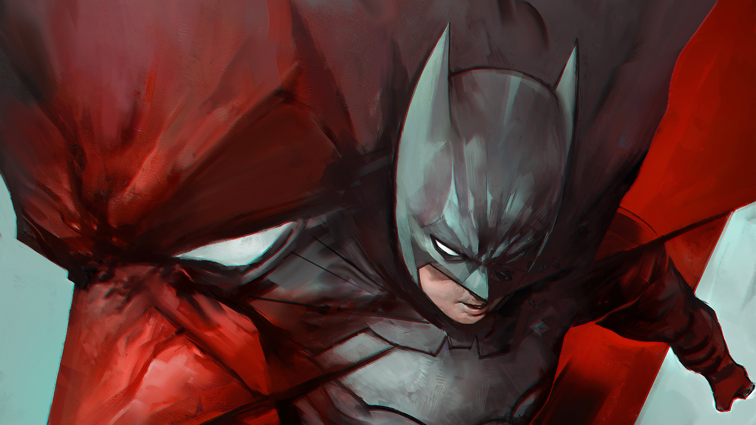 Batman in a dark suit with a red cape HD Wallpaper