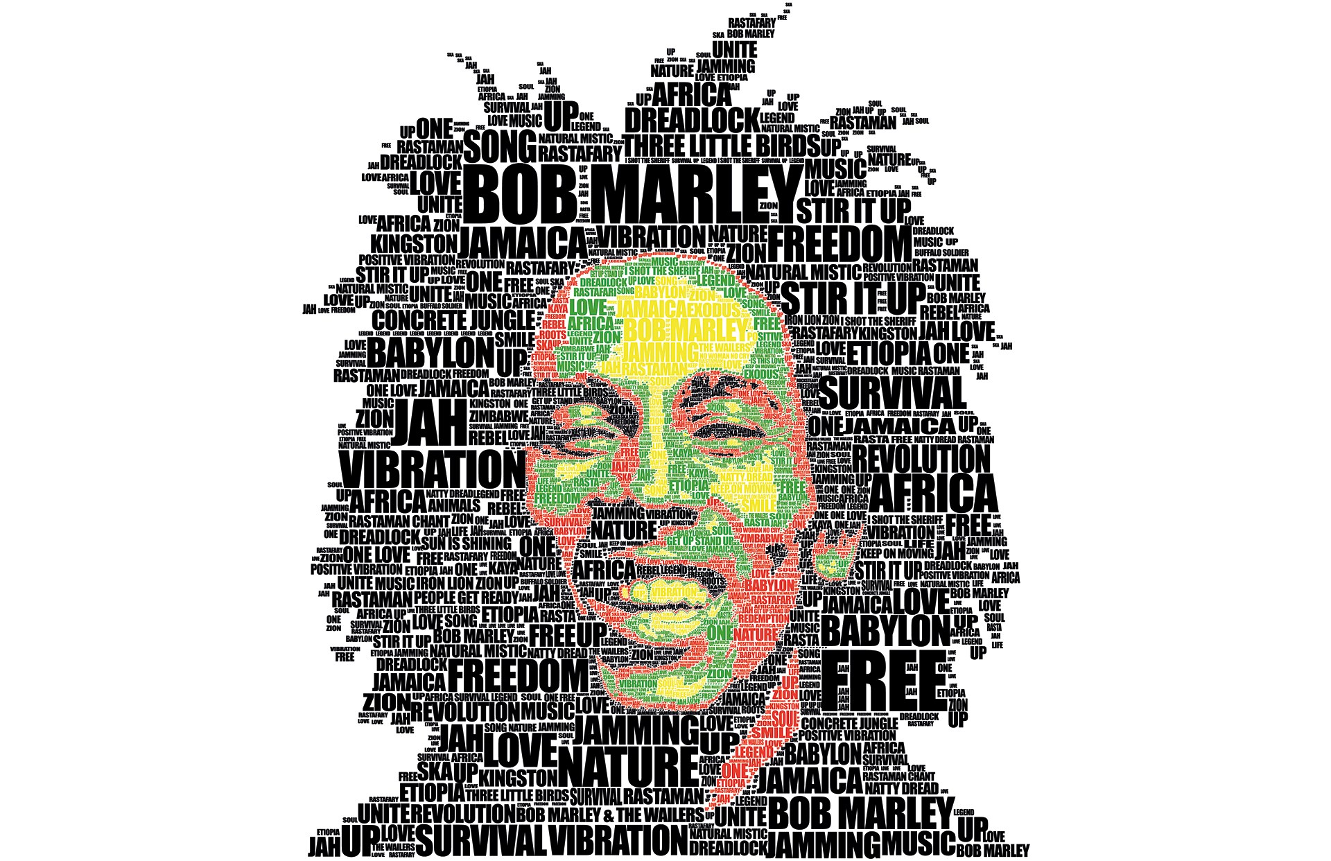 Bob Marley word art portrait HD Wallpaper