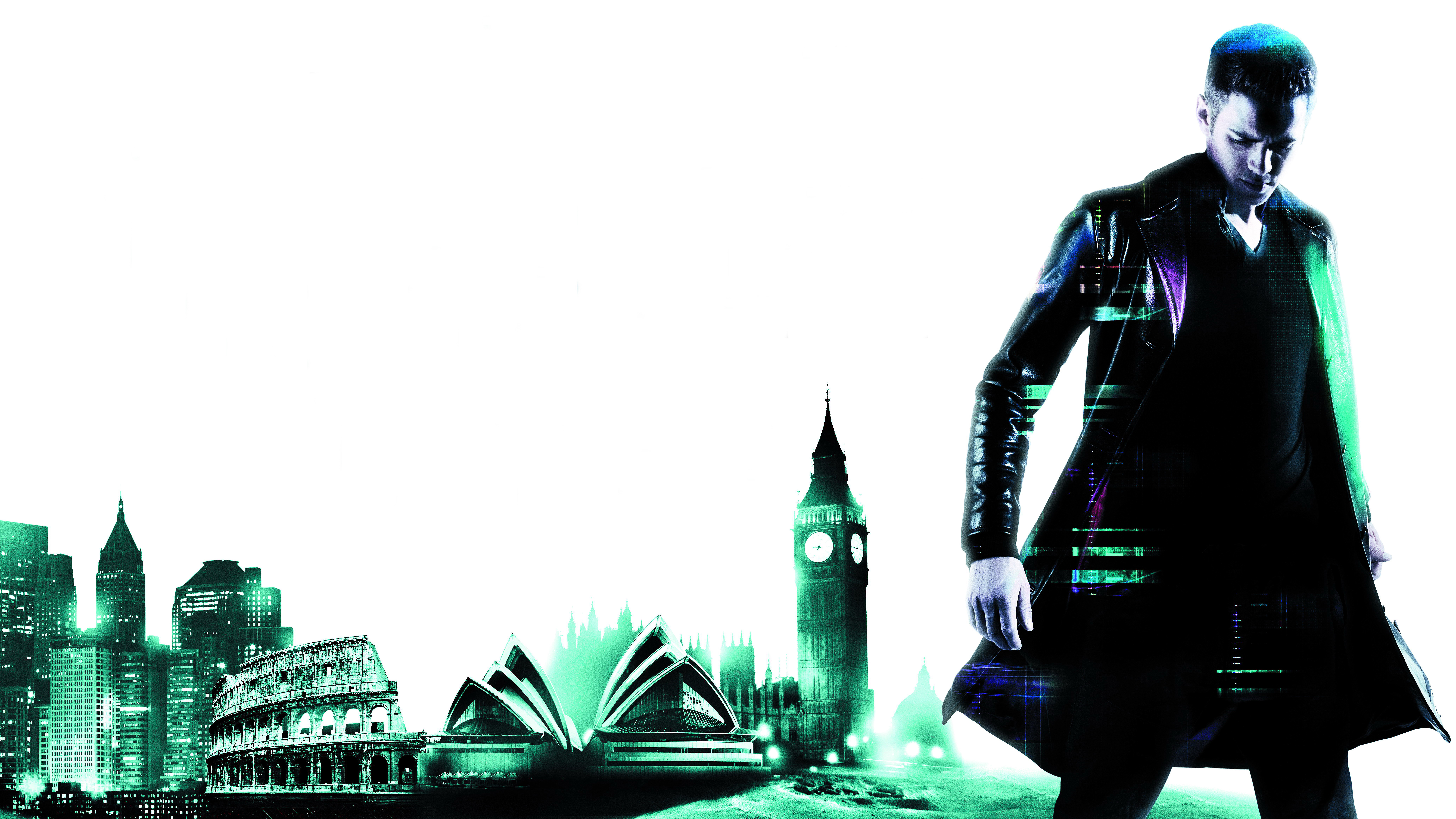Man in Trench Coat with City Skylines HD Wallpaper