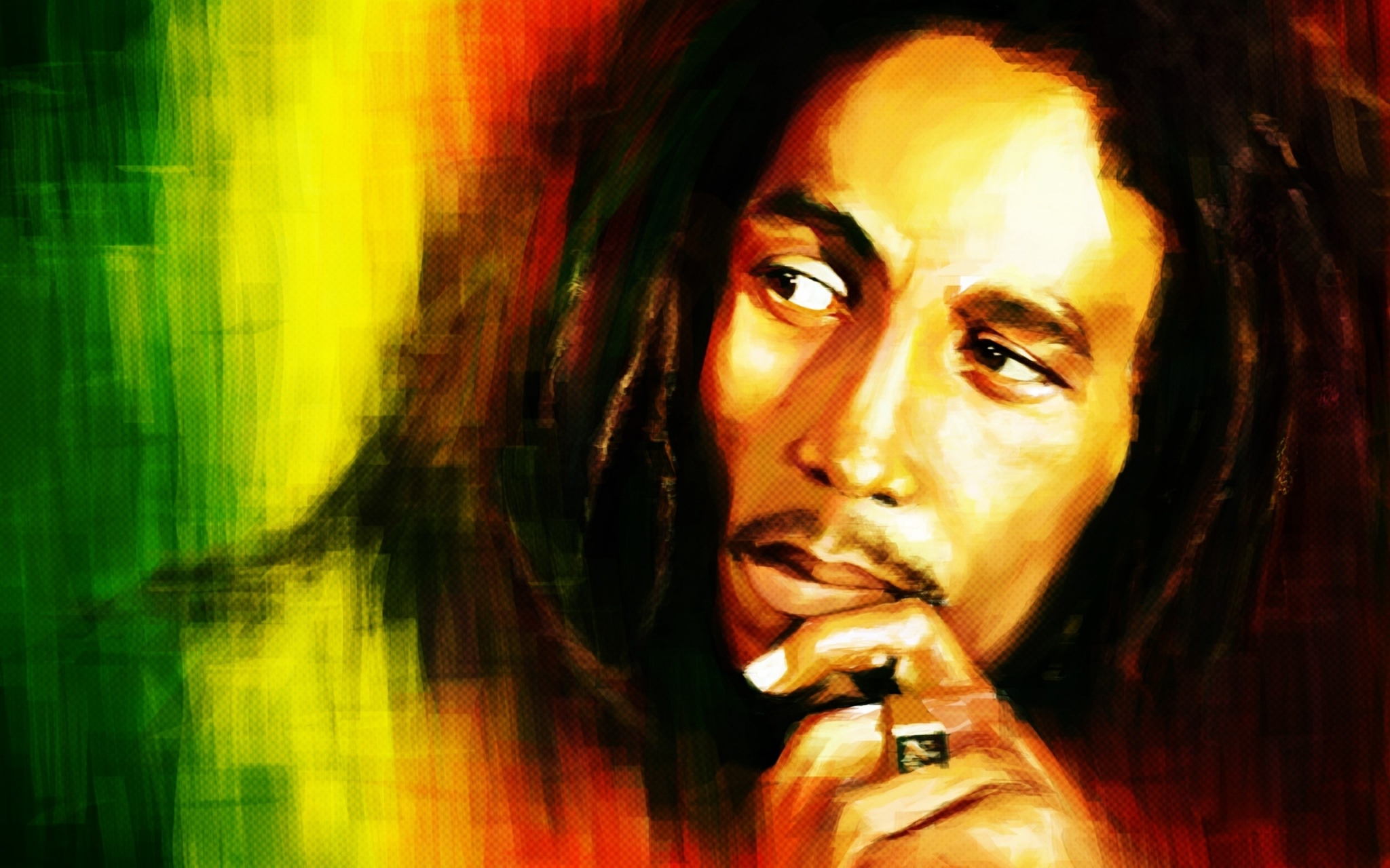 Bob Marley portrait with reggae colors HD Wallpaper