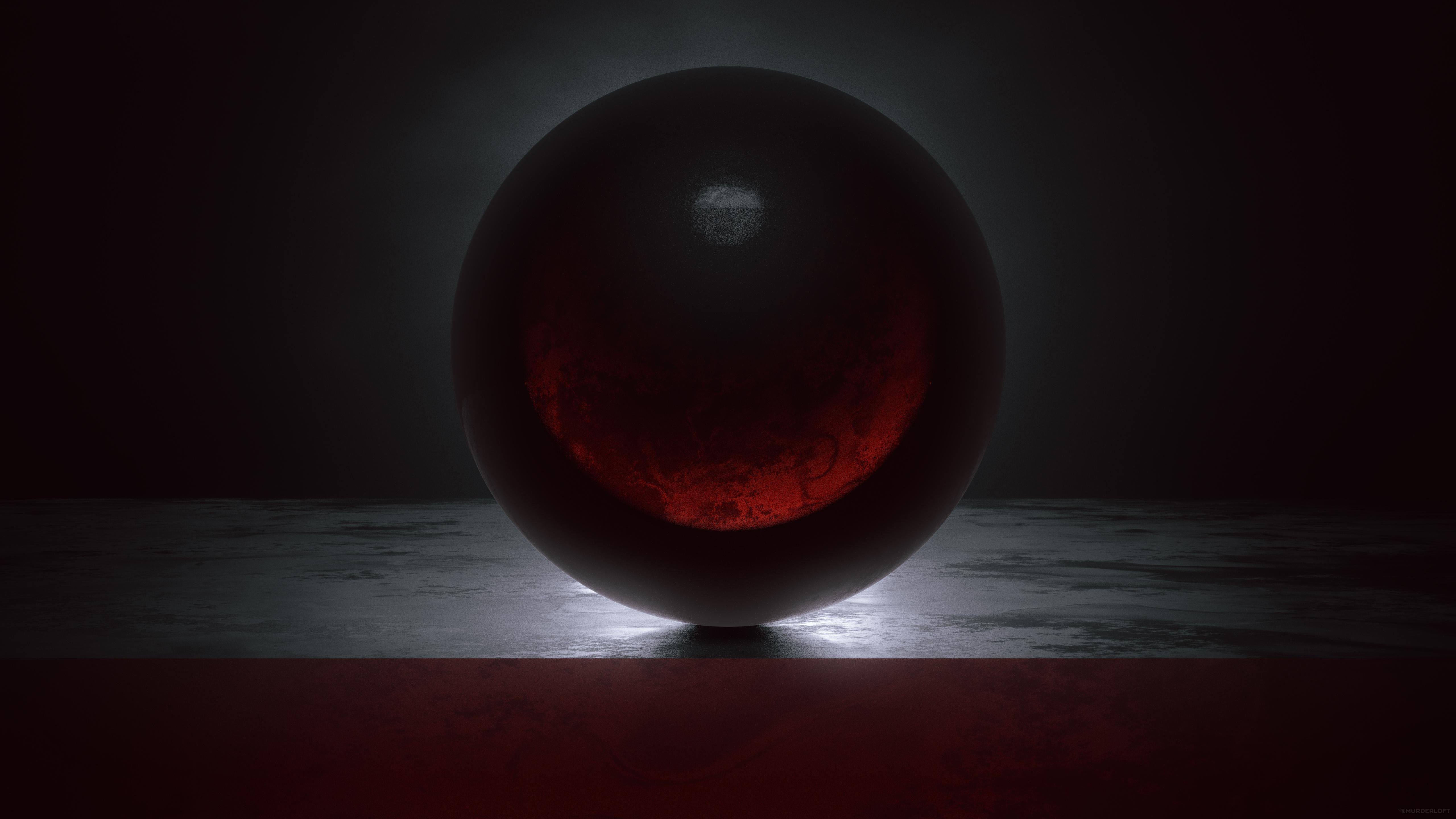 Dark abstract sphere with red glow 4K HD Wallpaper