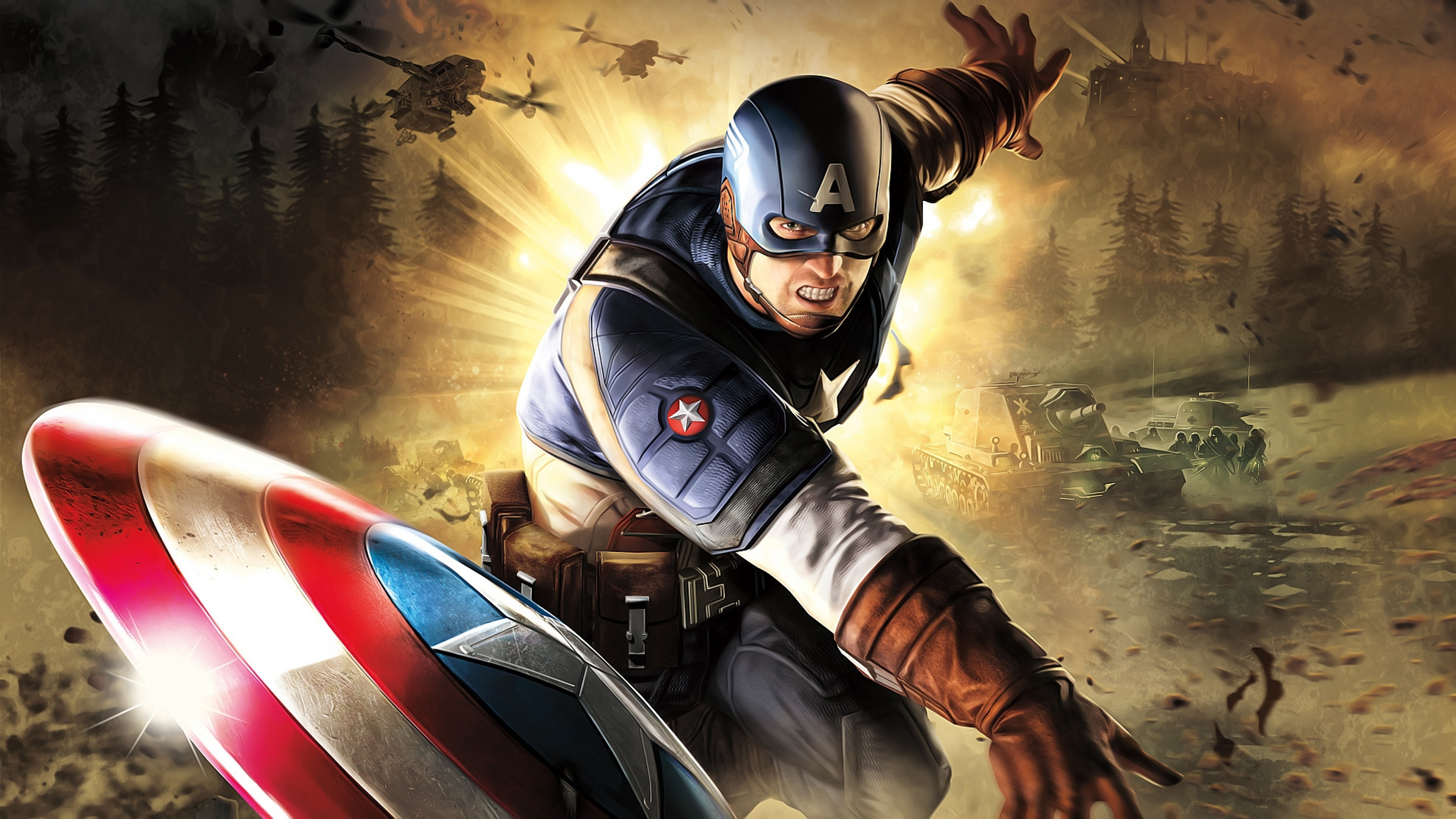 Captain America in a battle scene HD Wallpaper