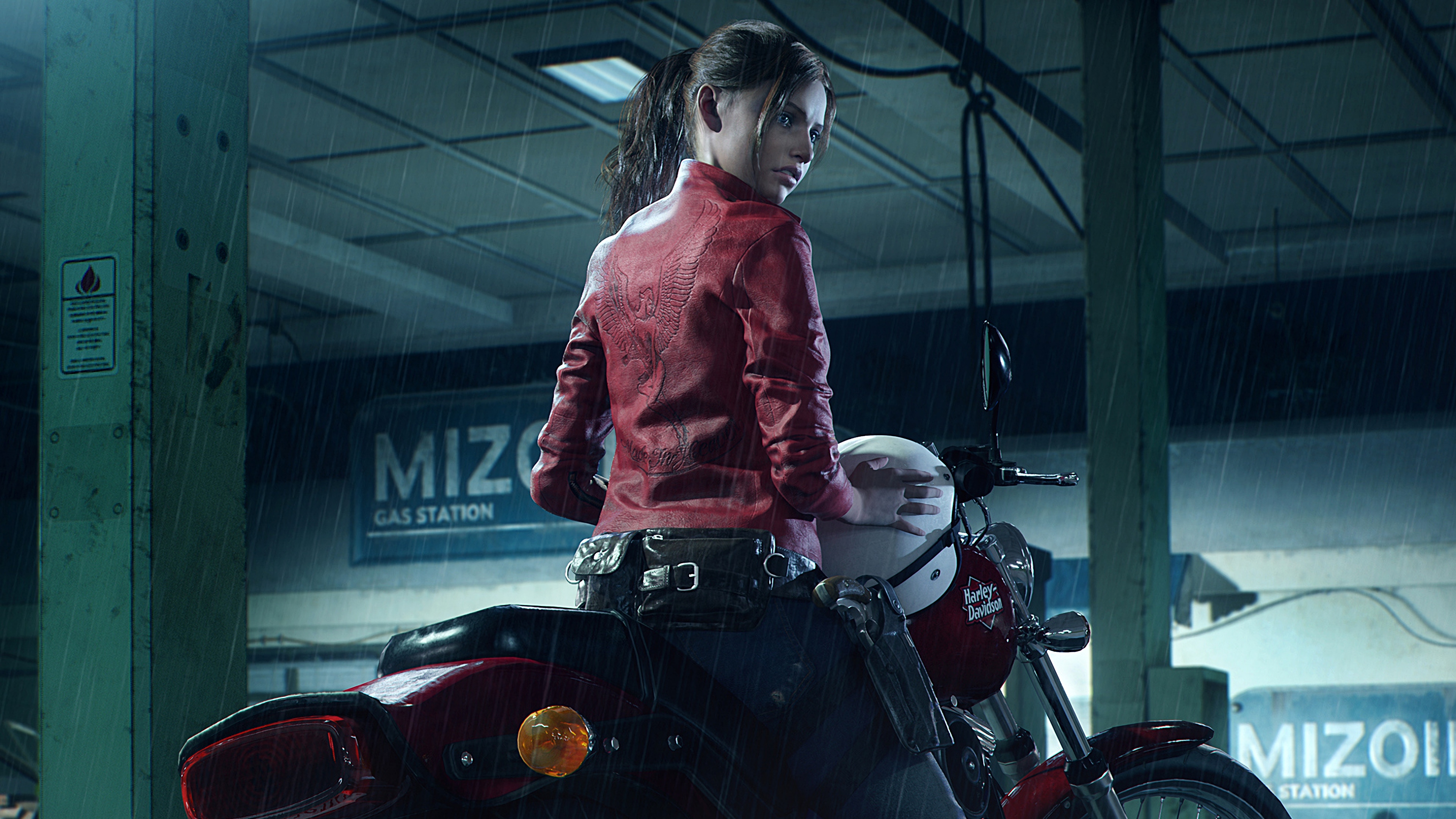 Claire Redfield on Motorcycle in Rainy Night 4K HD Wallpaper