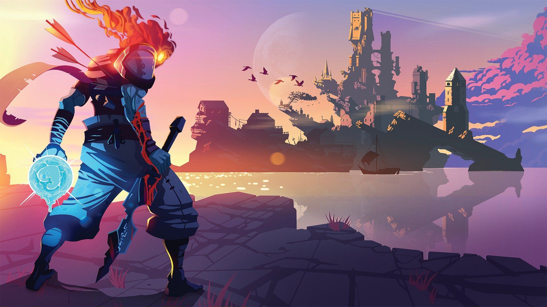 Dead Cells character with castle in background HD Wallpaper