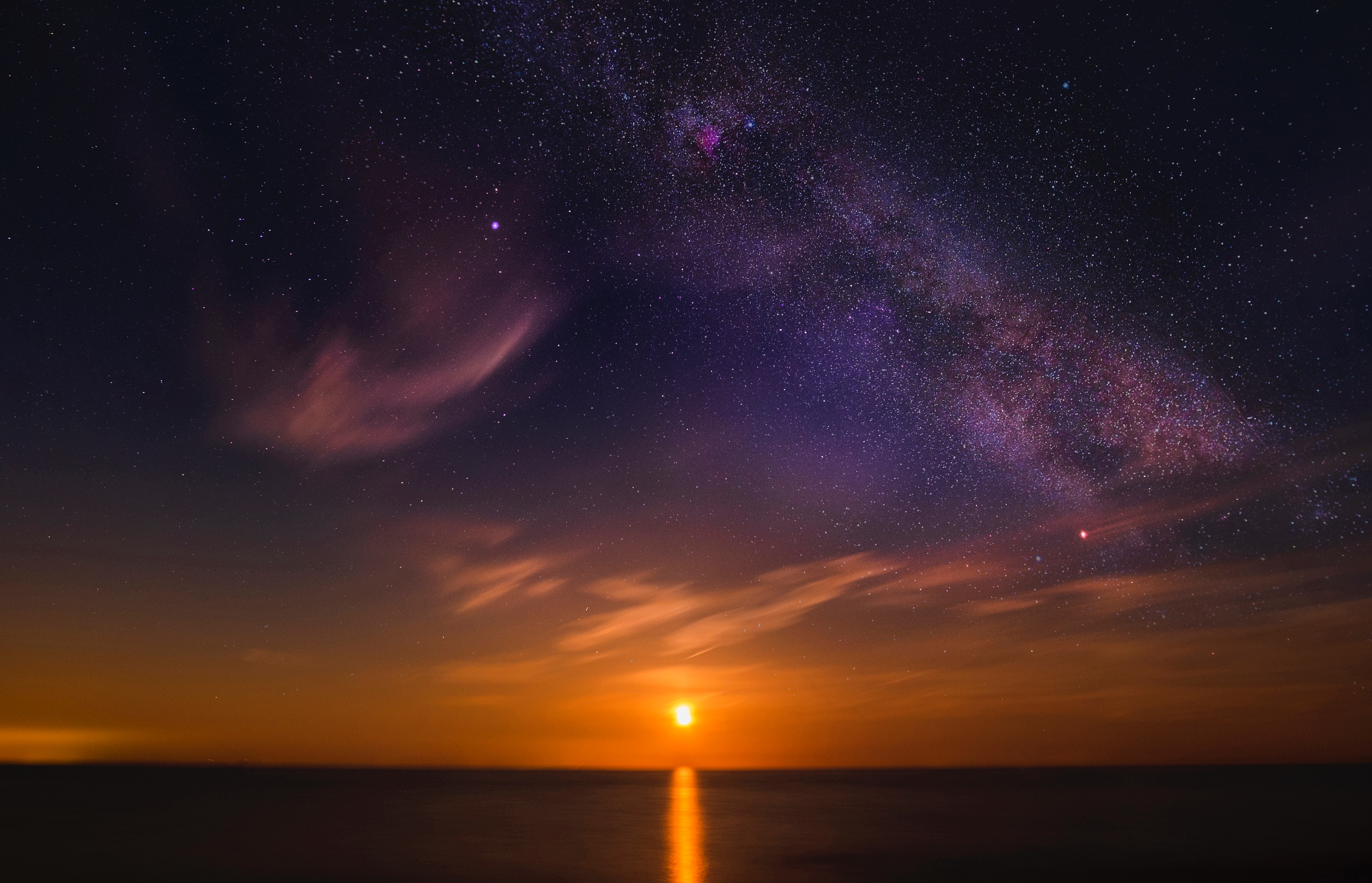 Milky Way over the ocean at sunset 4K HD Wallpaper