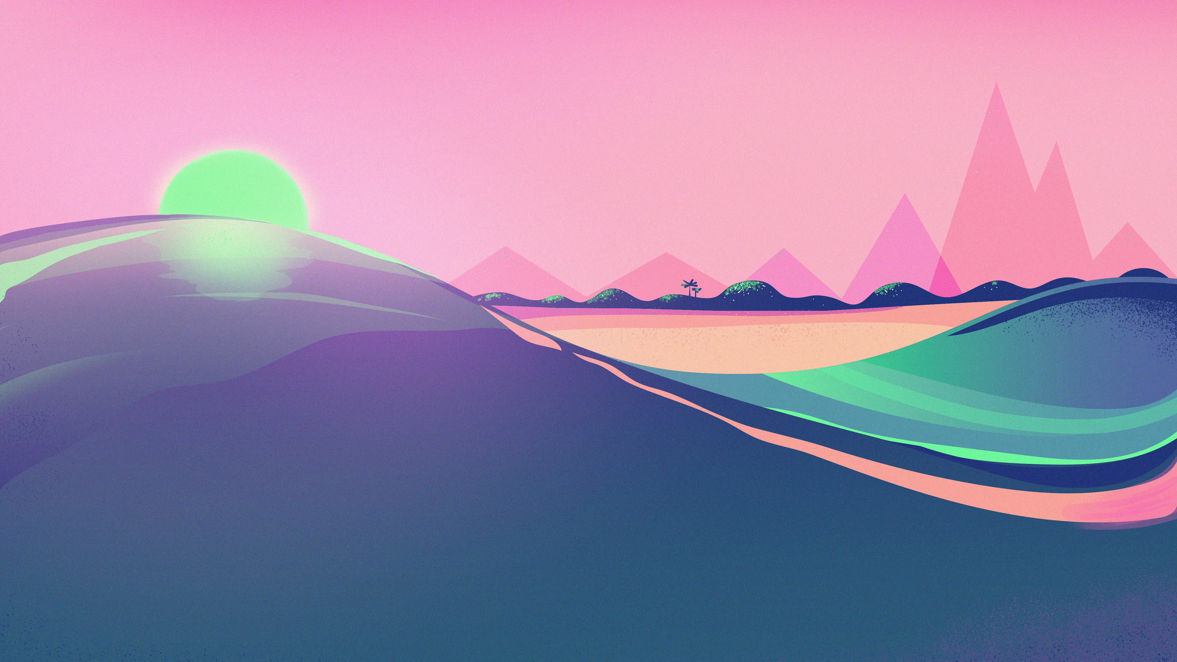 Retrowave Artwork with Mountains and Sun HD Wallpaper