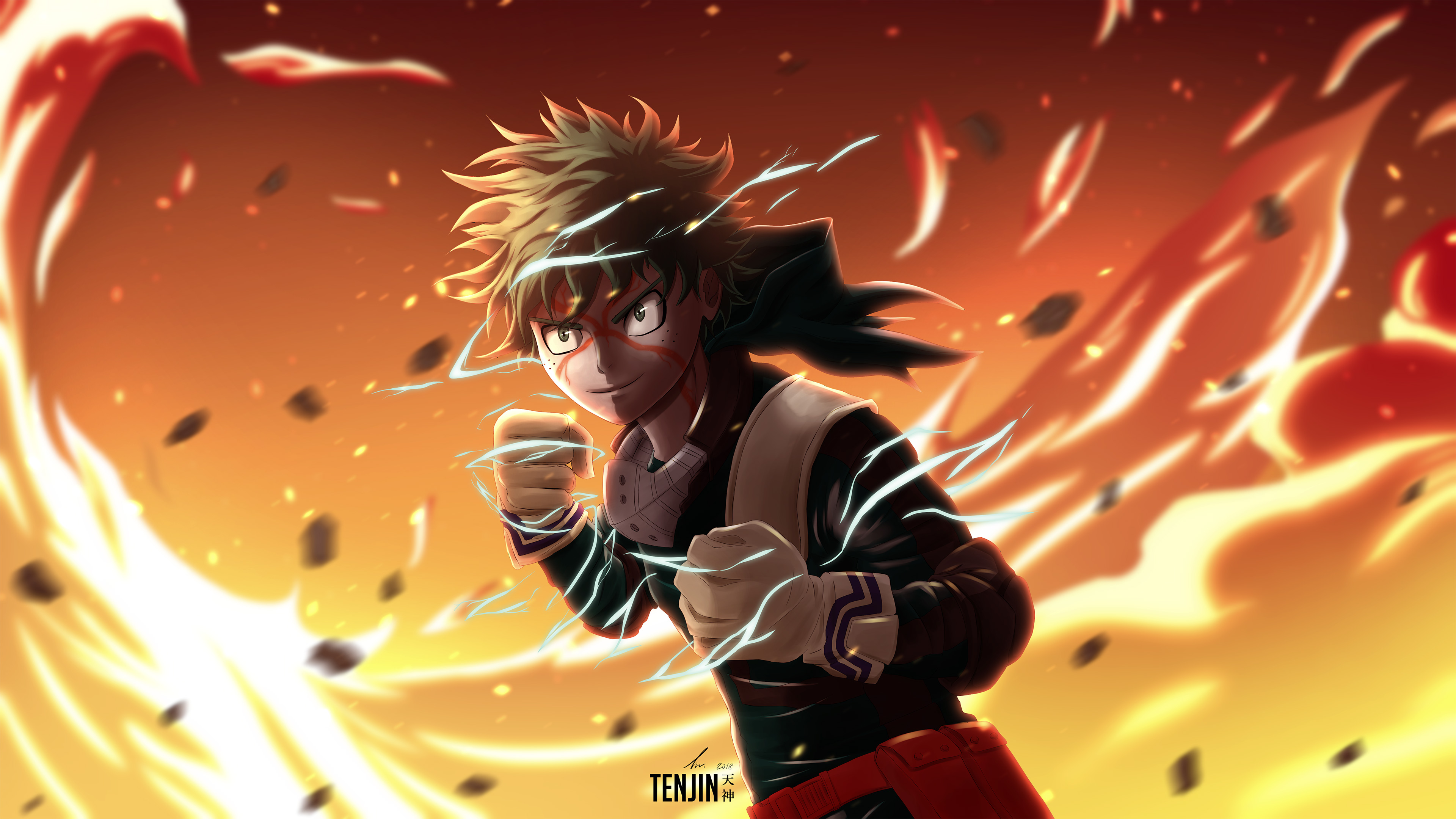 My Hero Academia: Izuku Midoriya in Flames HD Wallpaper
