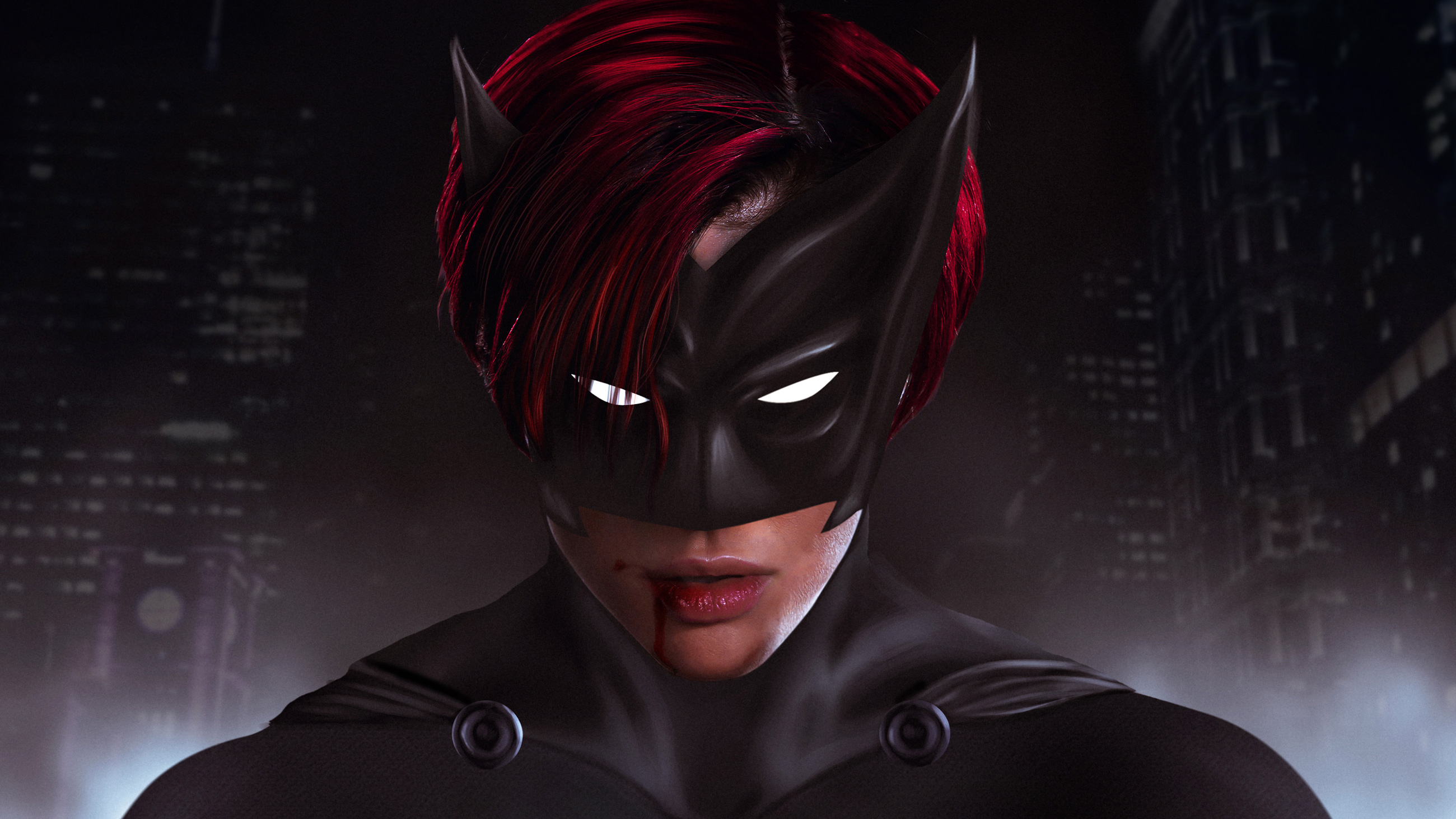 Batwoman with red hair and mask HD Wallpaper