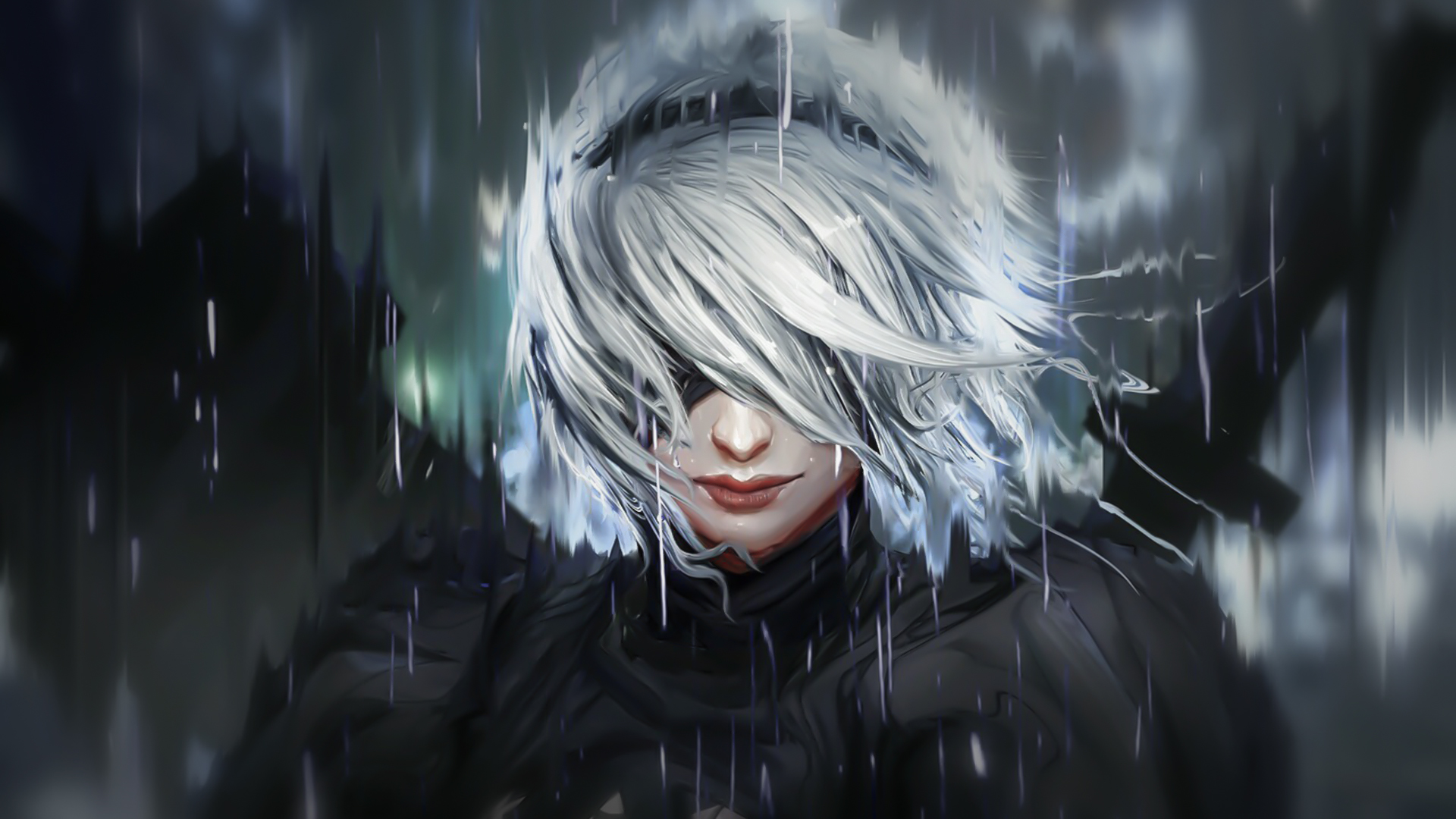 2B from Nier Automata in the rain HD Wallpaper