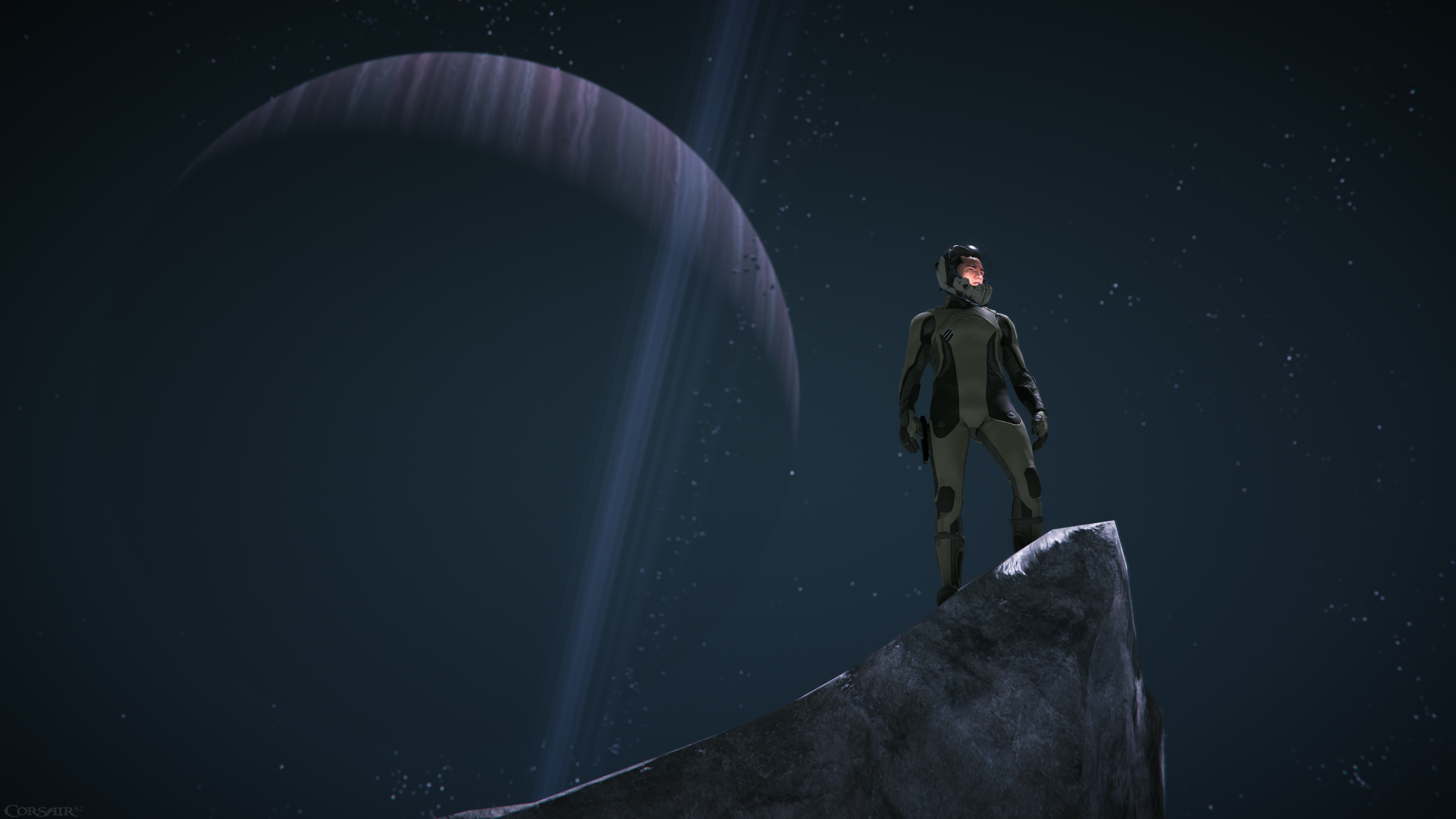 Star Citizen astronaut on a rocky planet with rings HD Wallpaper