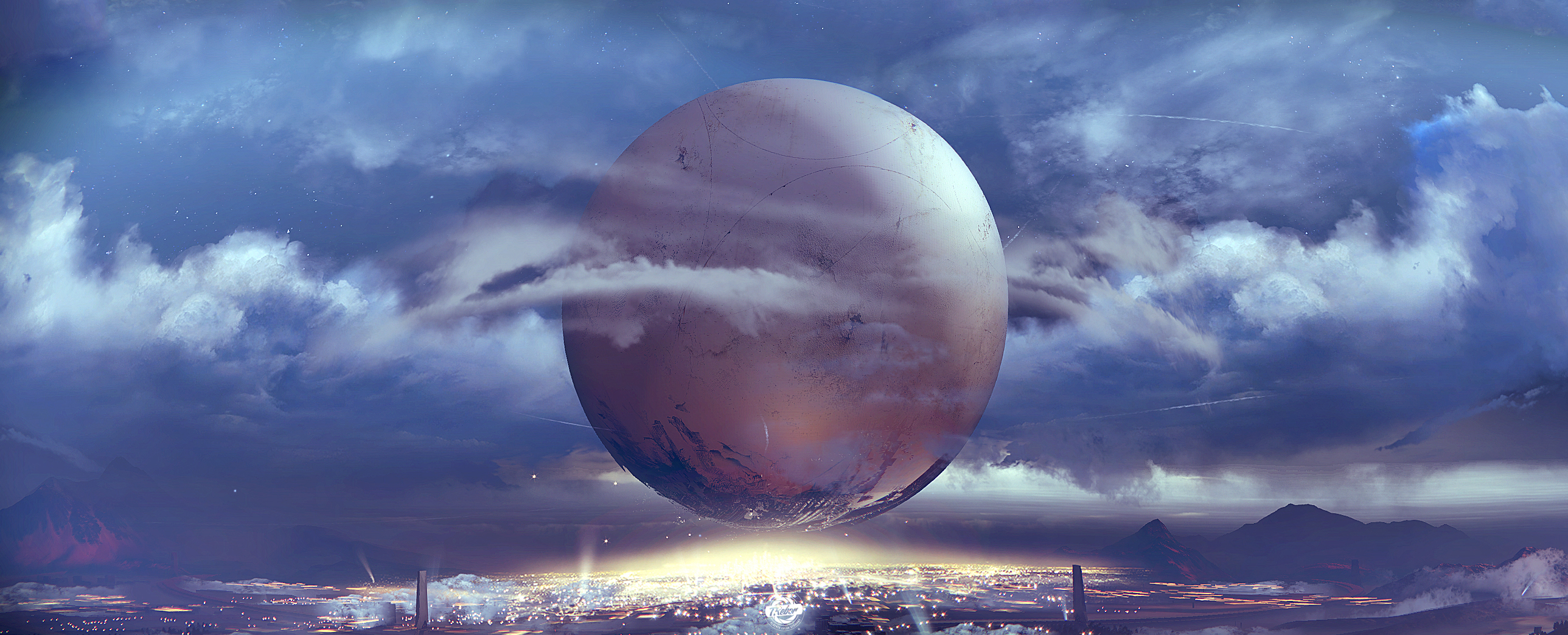 Destiny The Traveler over a city HD Wallpaper