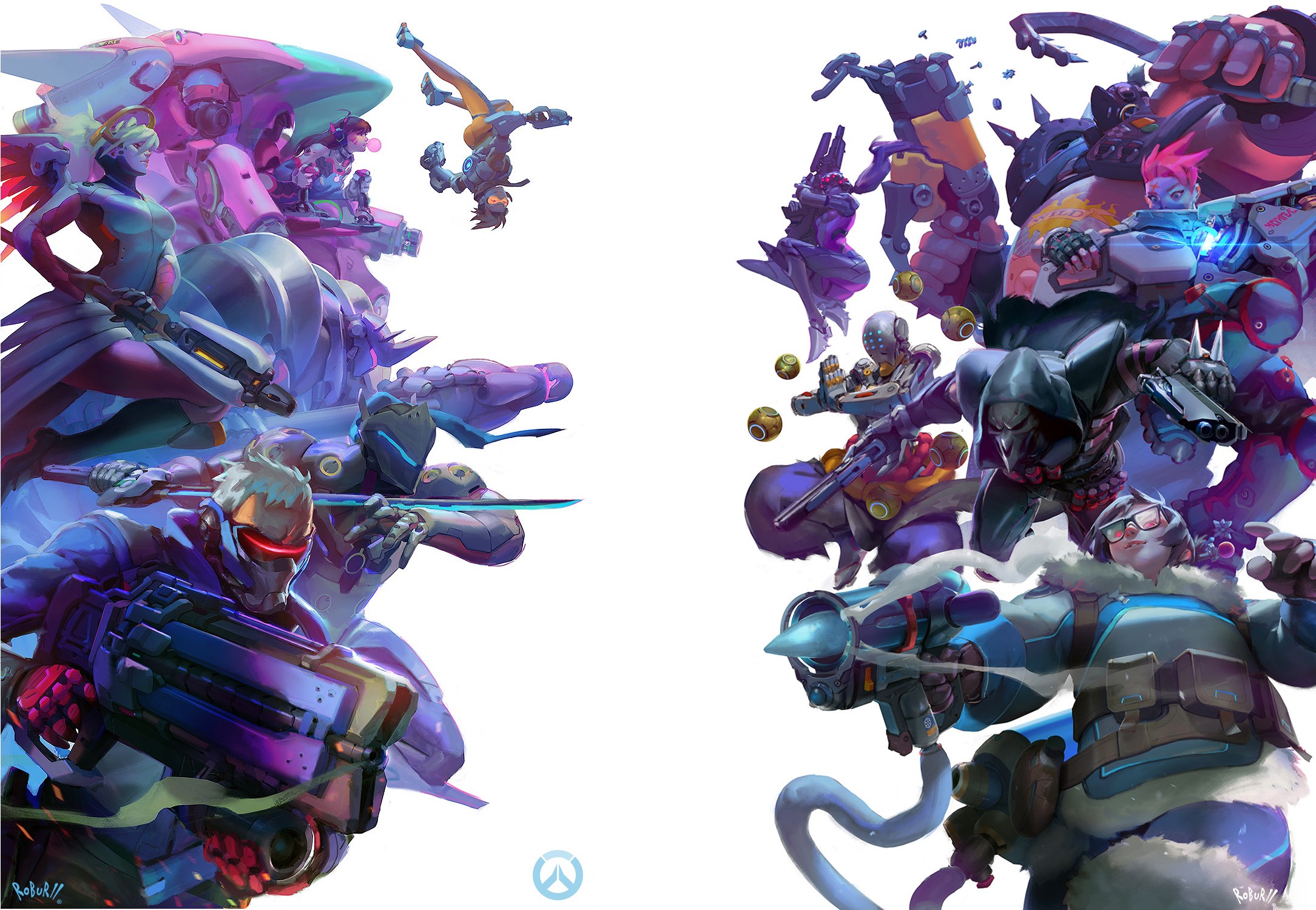 Overwatch characters in a digital art illustration HD Wallpaper