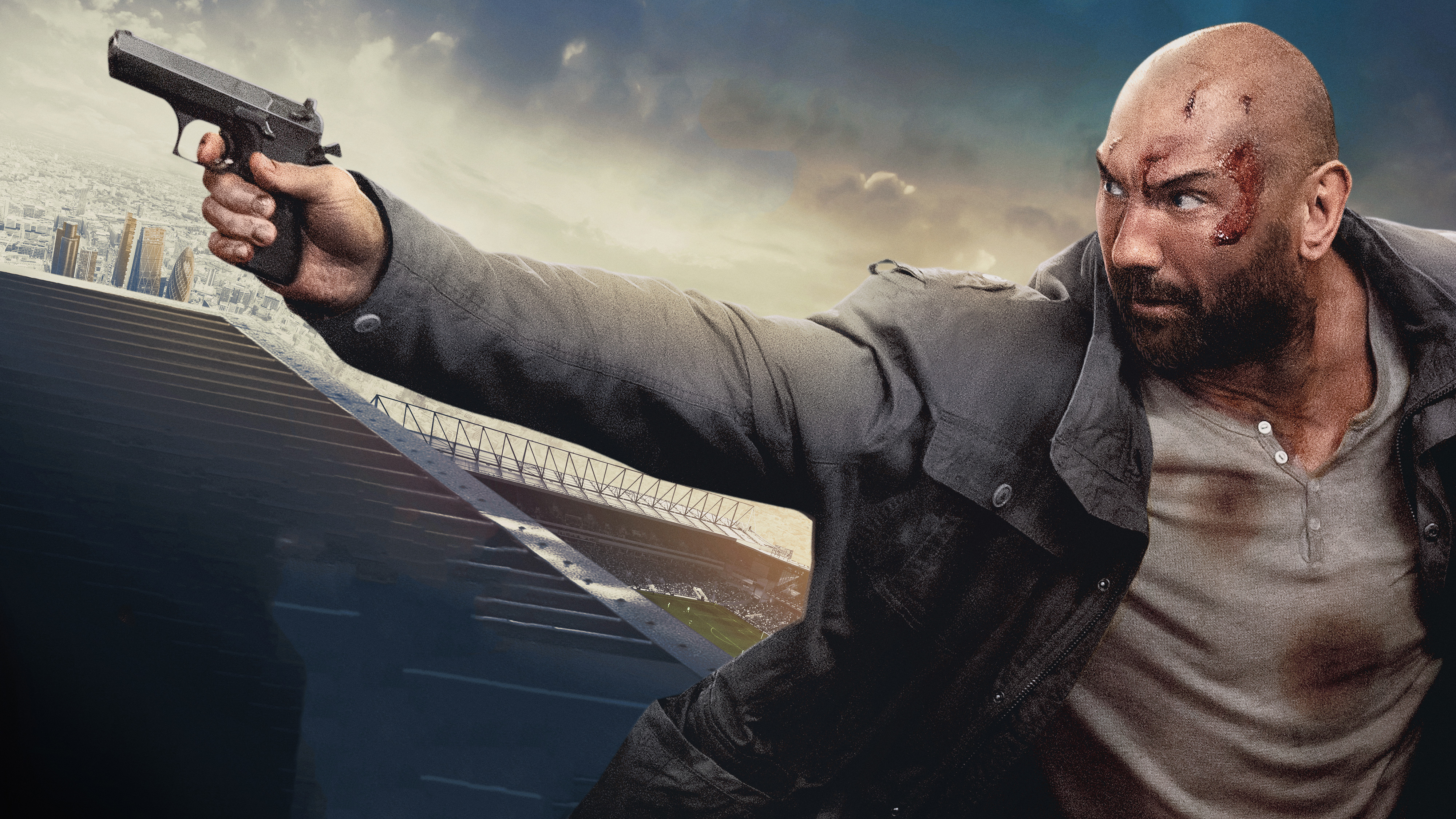 Dave Bautista with Gun in City HD Wallpaper