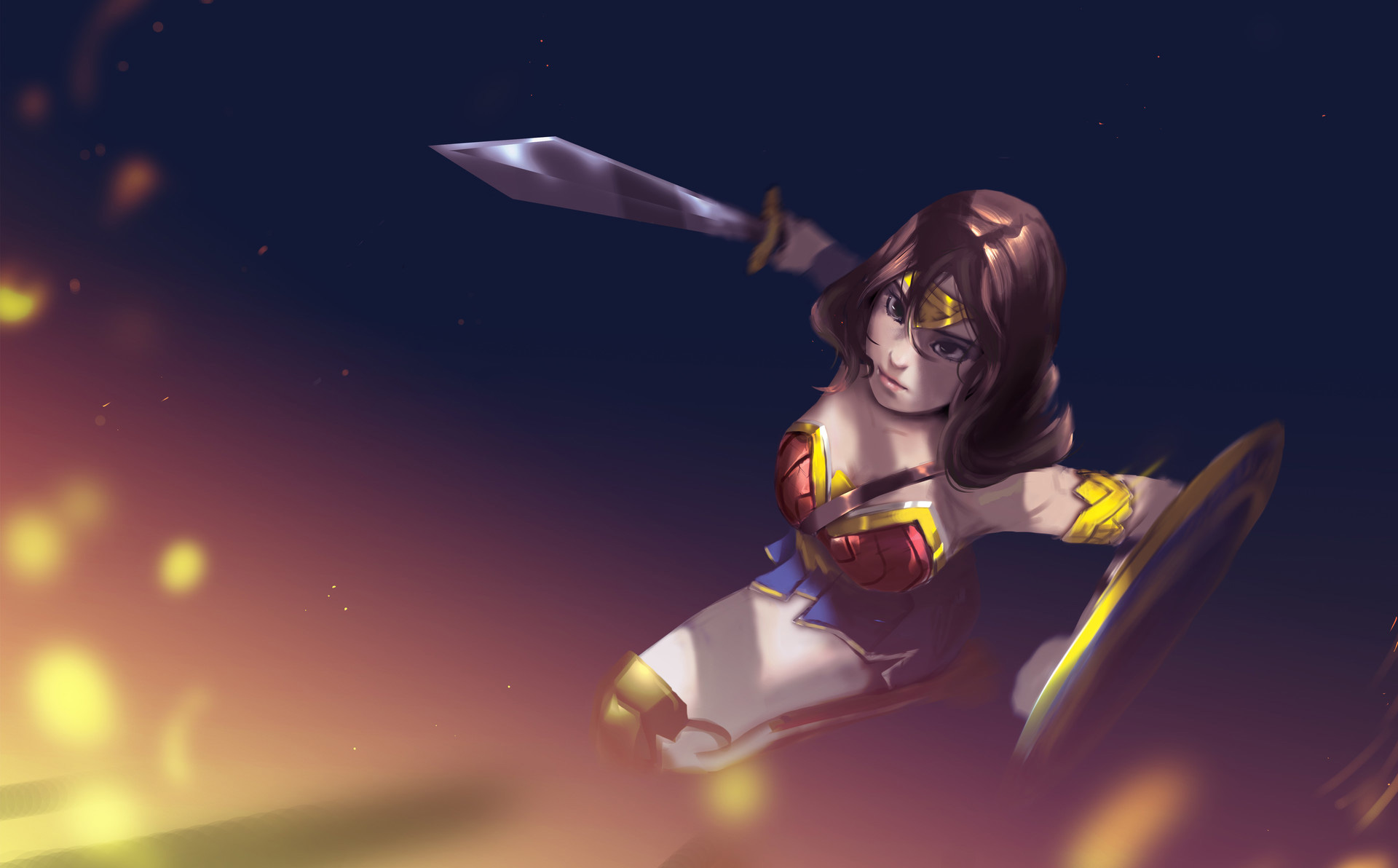 Wonder Woman artwork with sword and shield HD Wallpaper