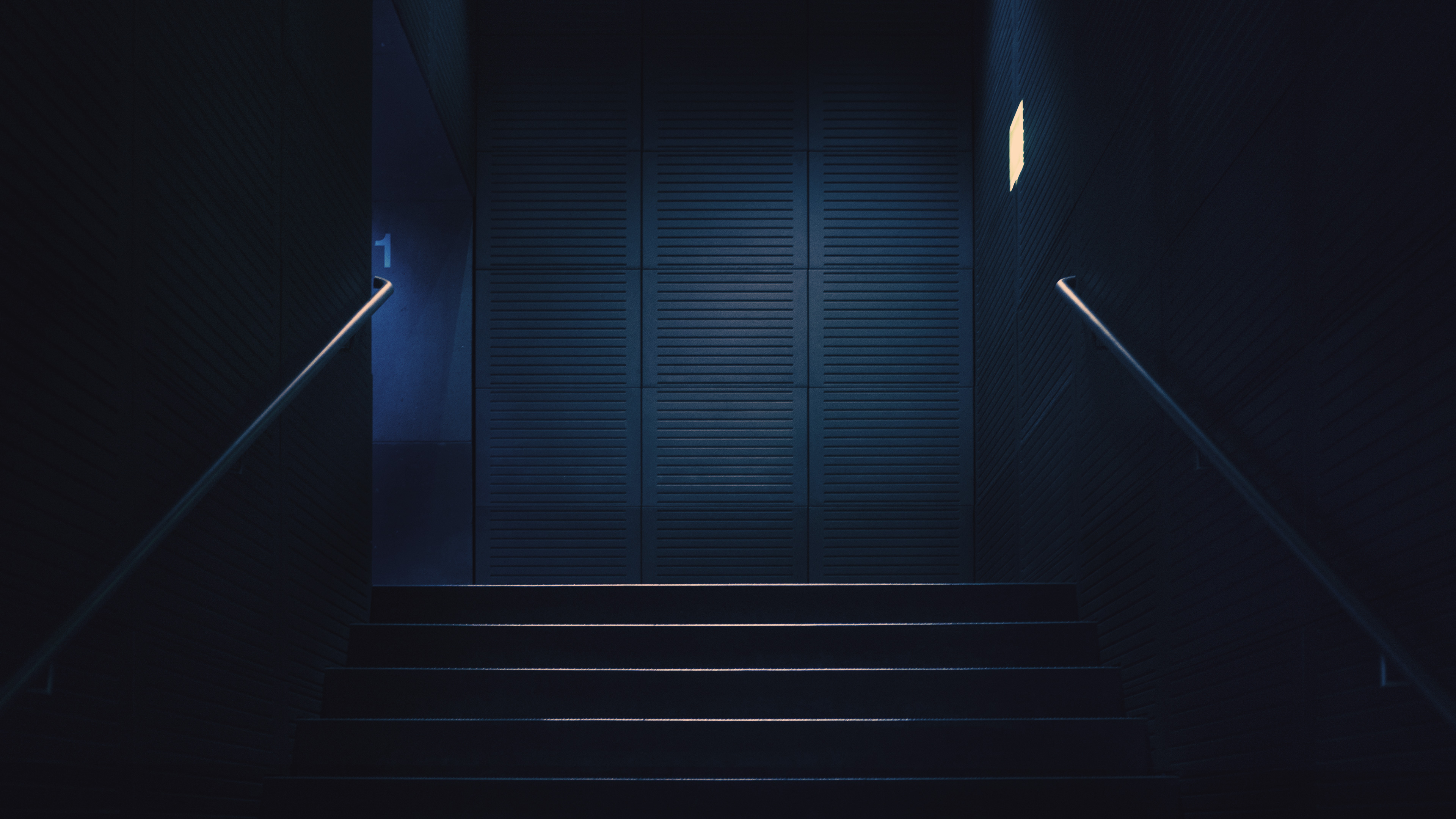 Dark minimalist stairs with blue light HD Wallpaper