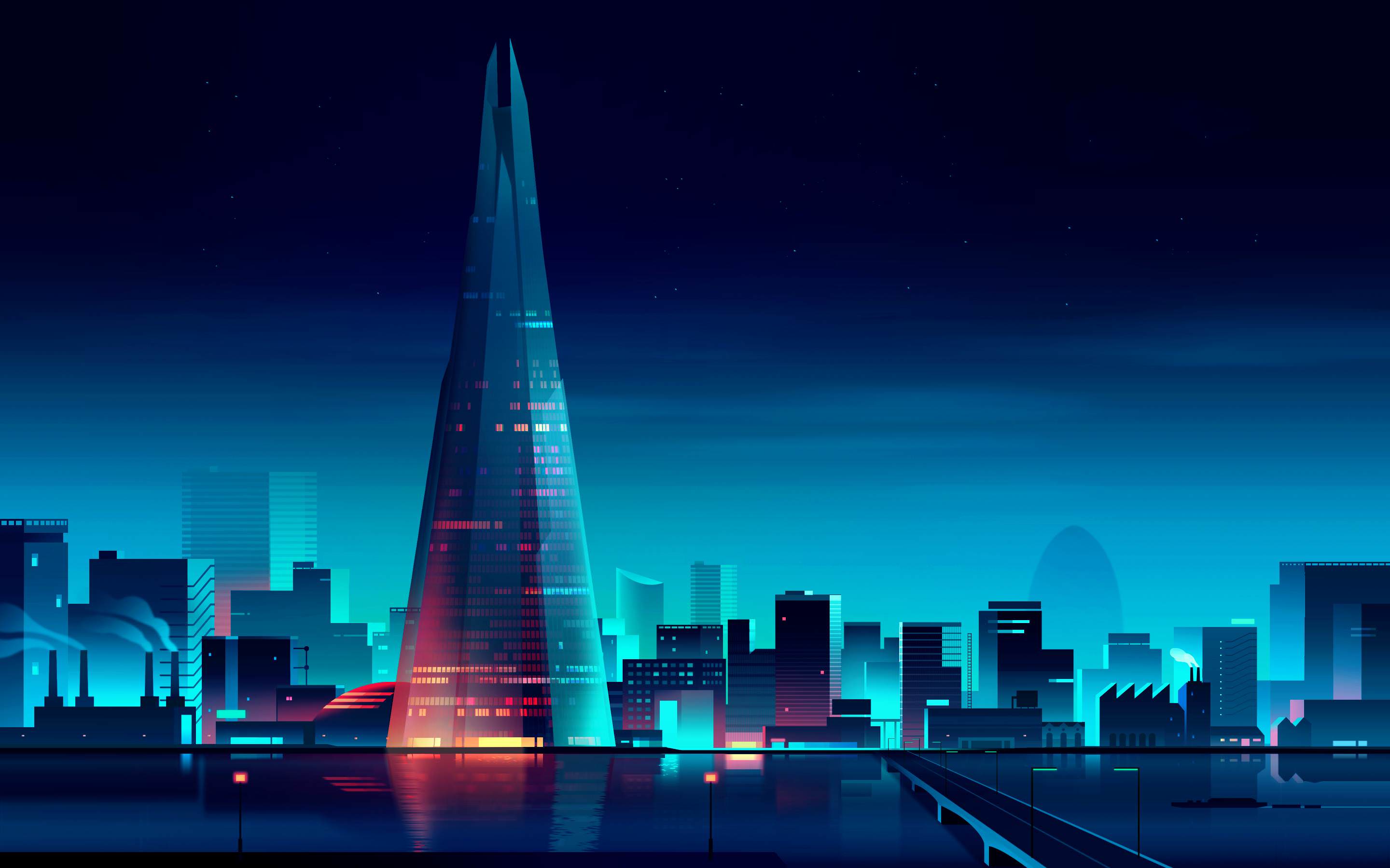 Minimalist digital art of London skyline at night HD Wallpaper