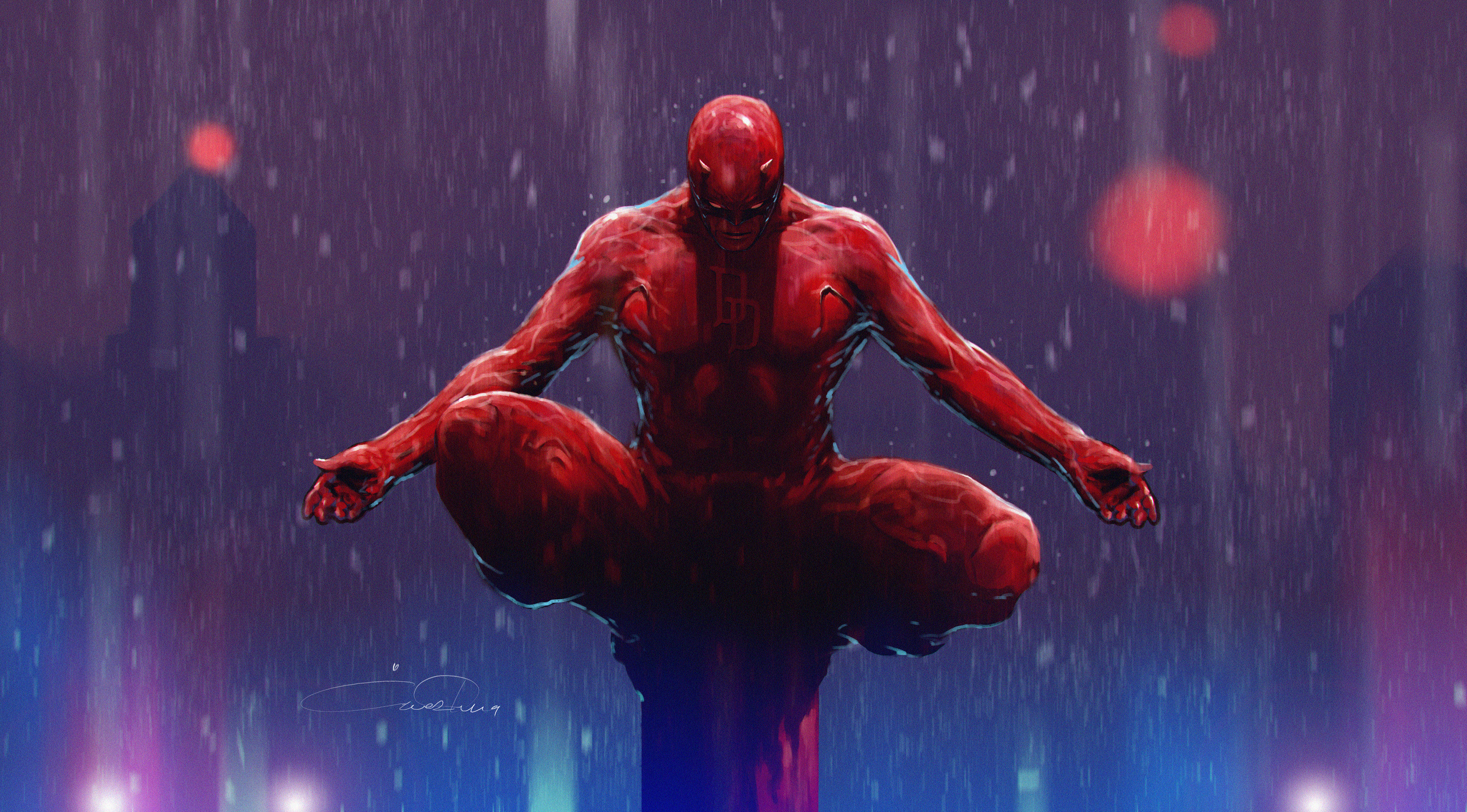 Daredevil Artwork in the Rain HD Wallpaper