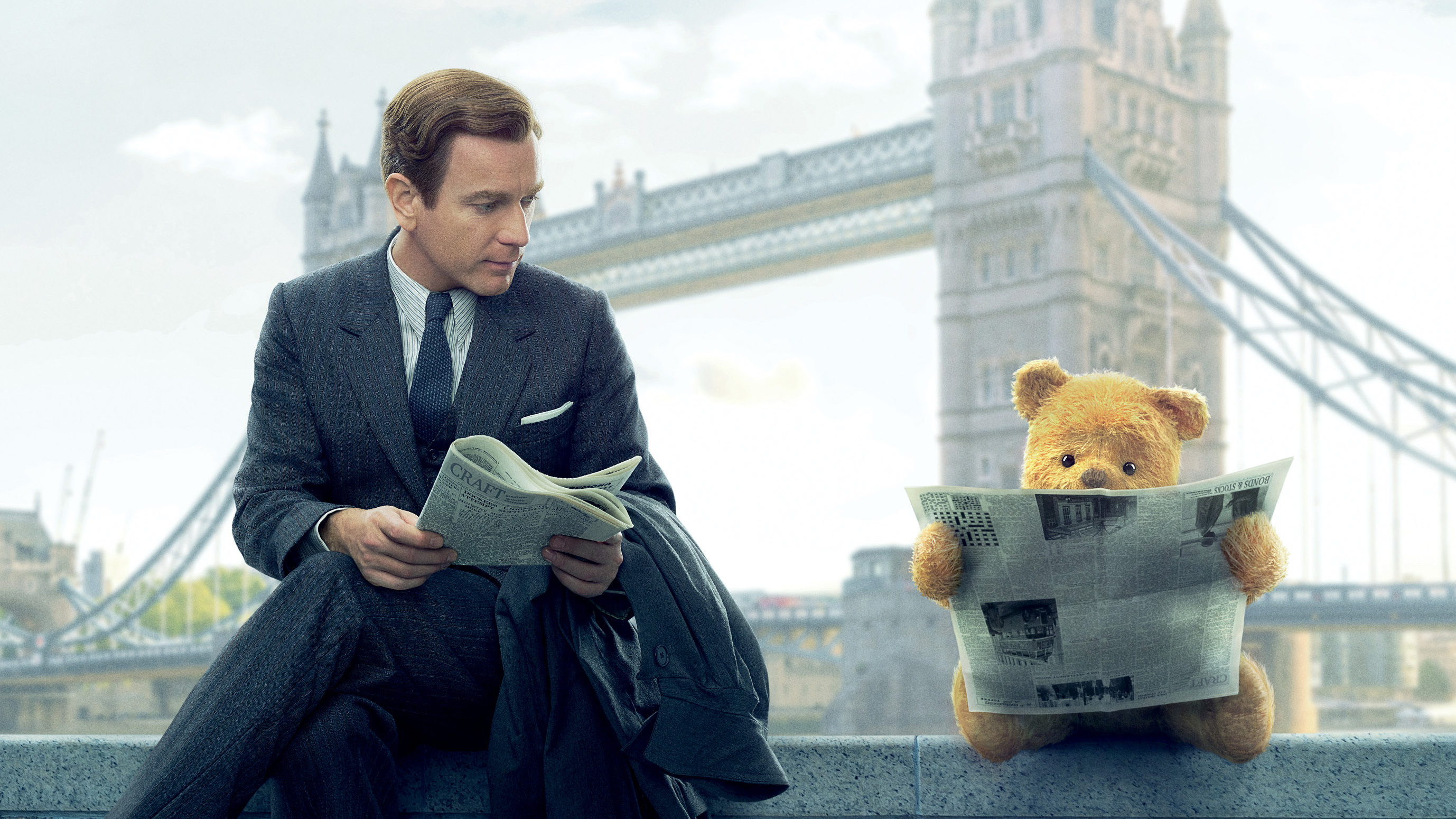 Christopher Robin and Winnie the Pooh Reading Newspapers HD Wallpaper