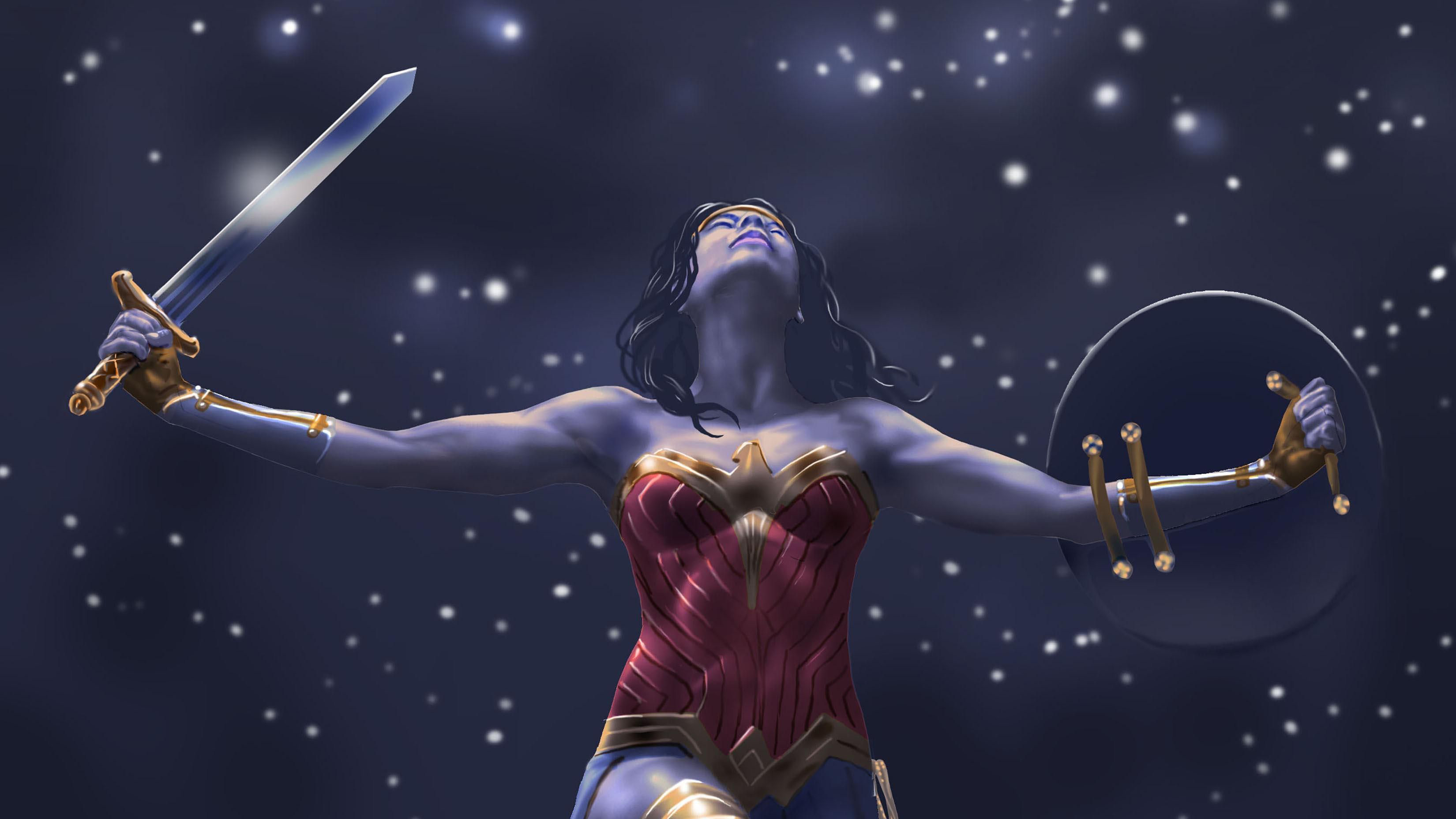 Wonder Woman artwork with stars HD Wallpaper