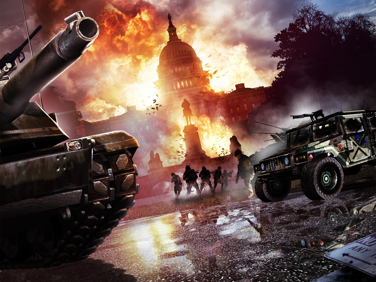 Act of War game art with tank and Capitol Building HD Wallpaper
