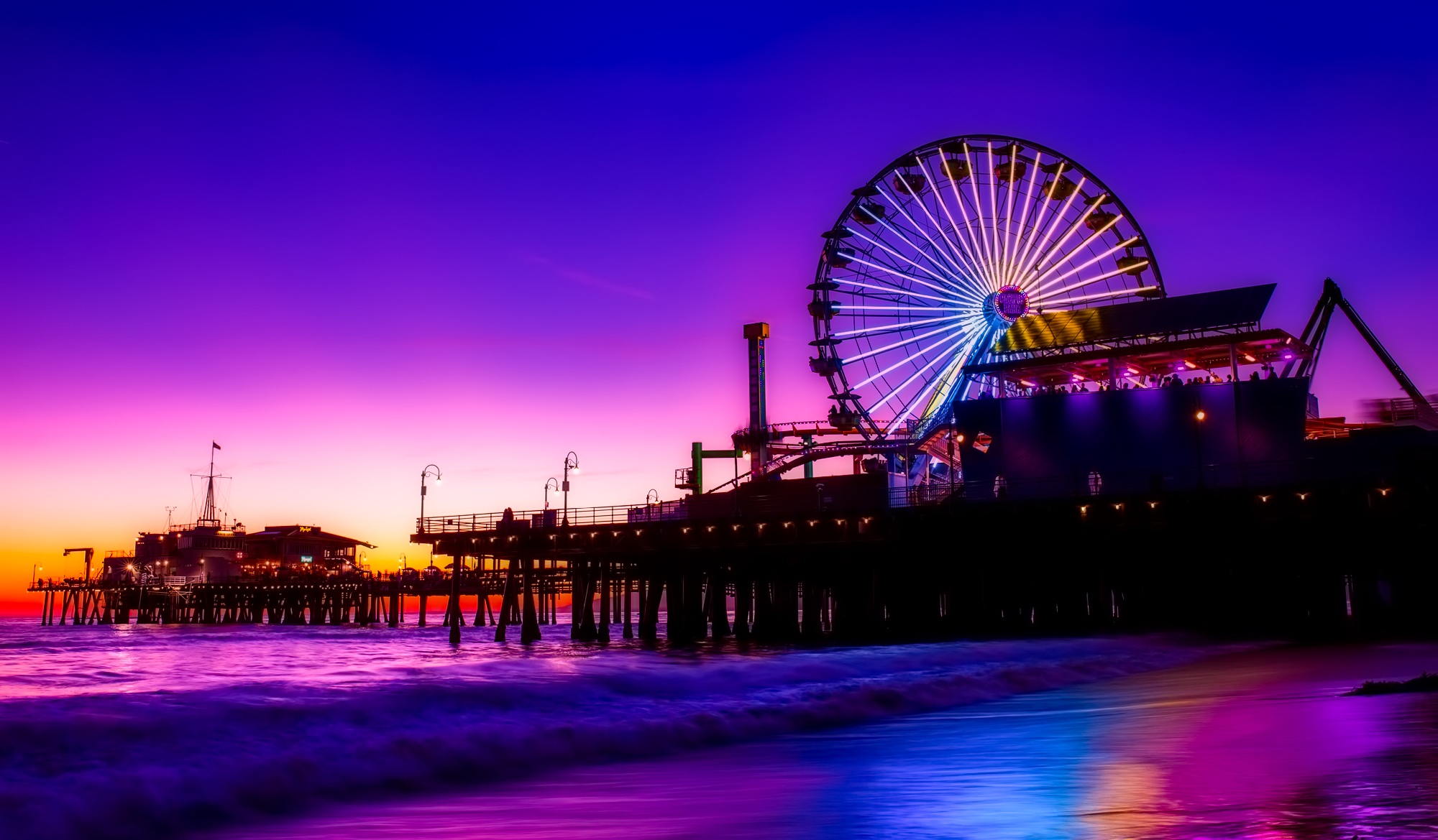 Santa Monica Pier Ferris Wheel at Sunset HD Wallpaper