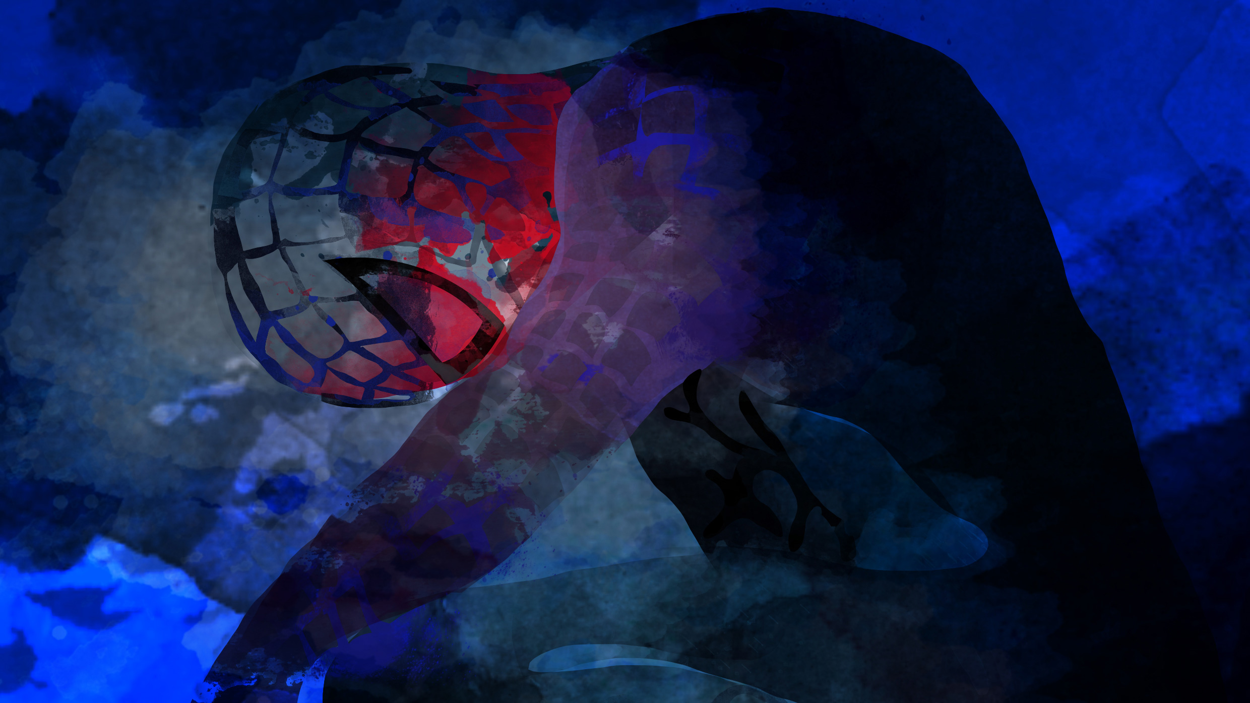 Spiderman artwork with red and blue watercolor effect HD Wallpaper