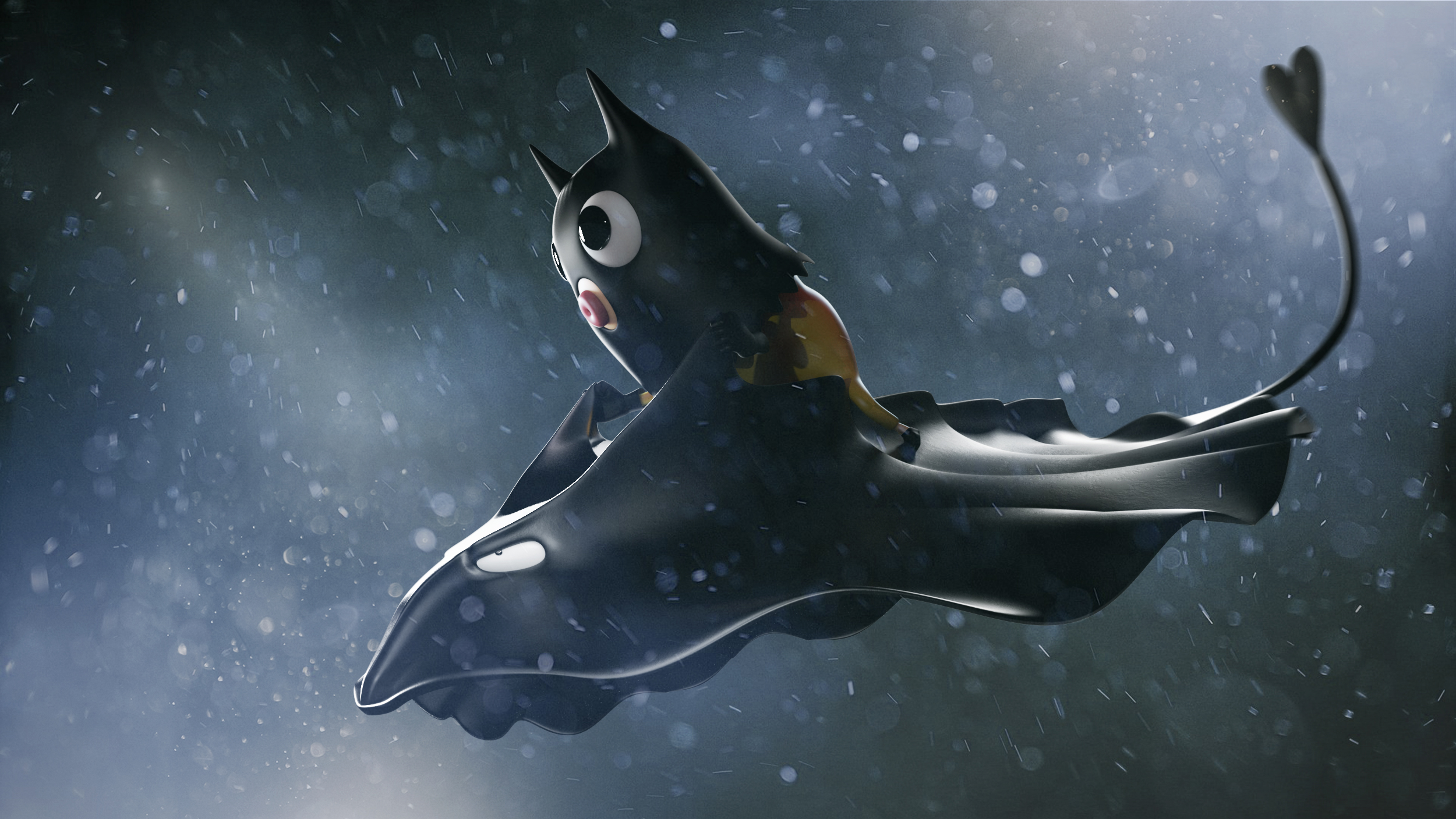 Batman-like creature flying in the rain HD Wallpaper