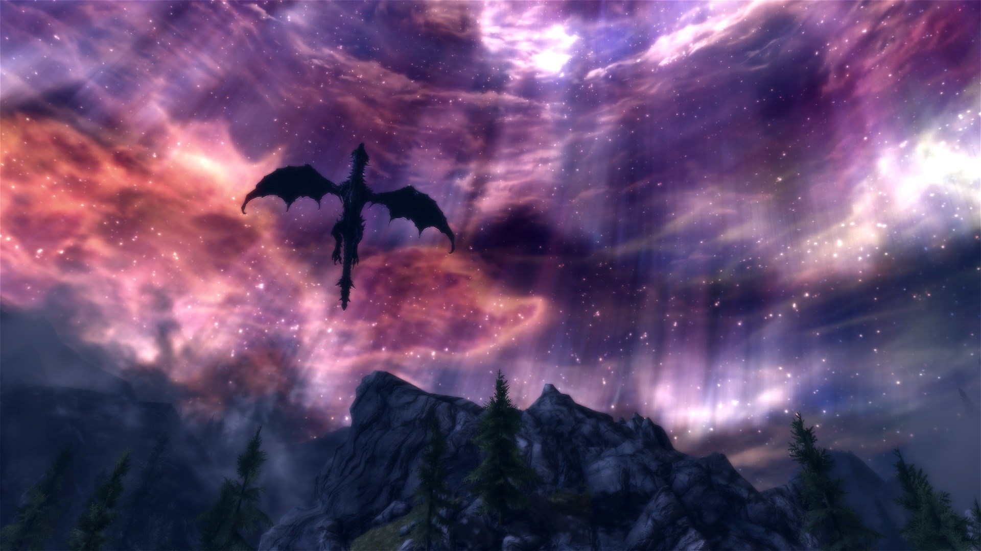 Dragon flying in the sky from The Elder Scrolls V Skyrim HD Wallpaper