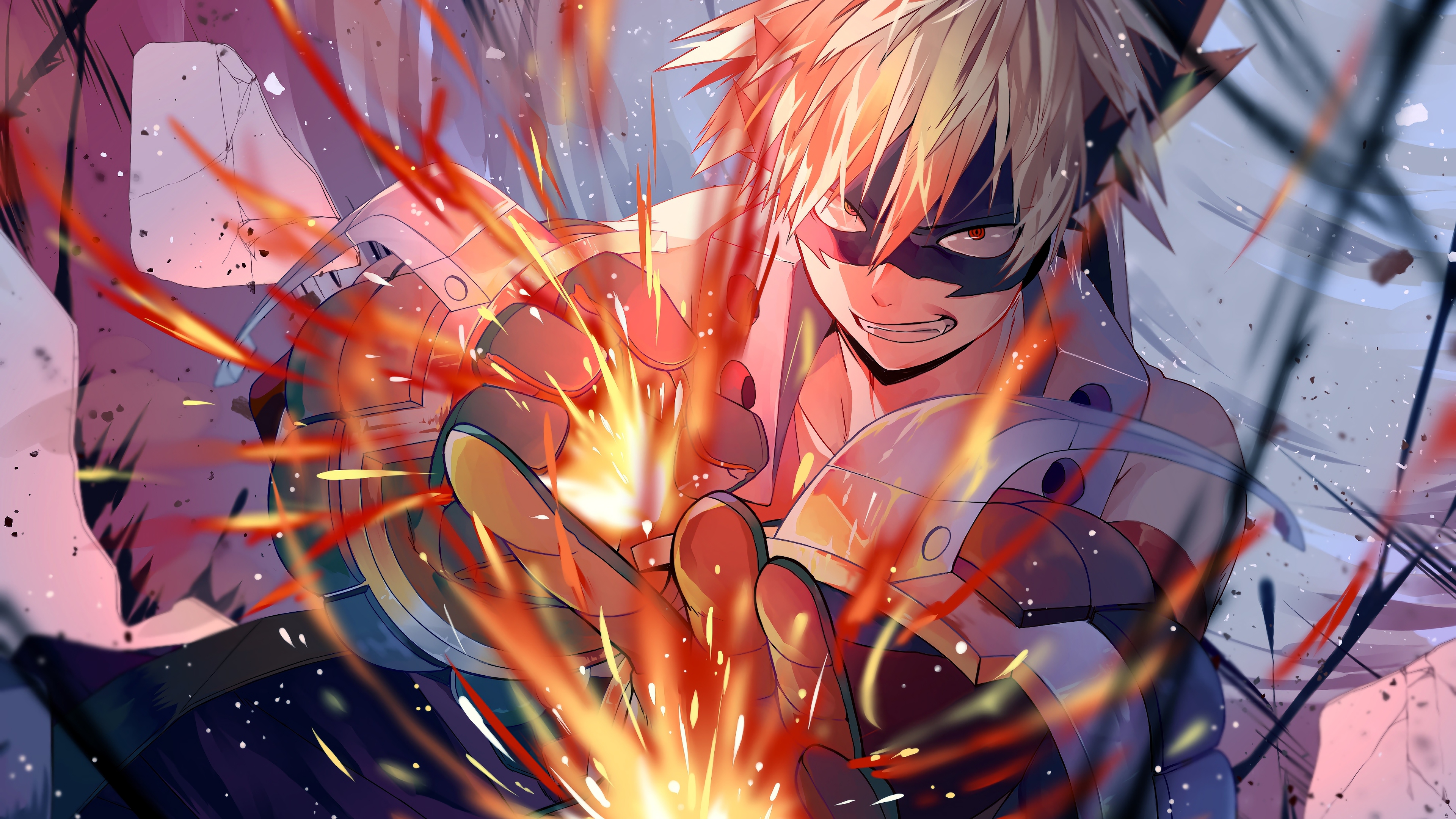 Katsuki Bakugo from My Hero Academia with explosions HD Wallpaper