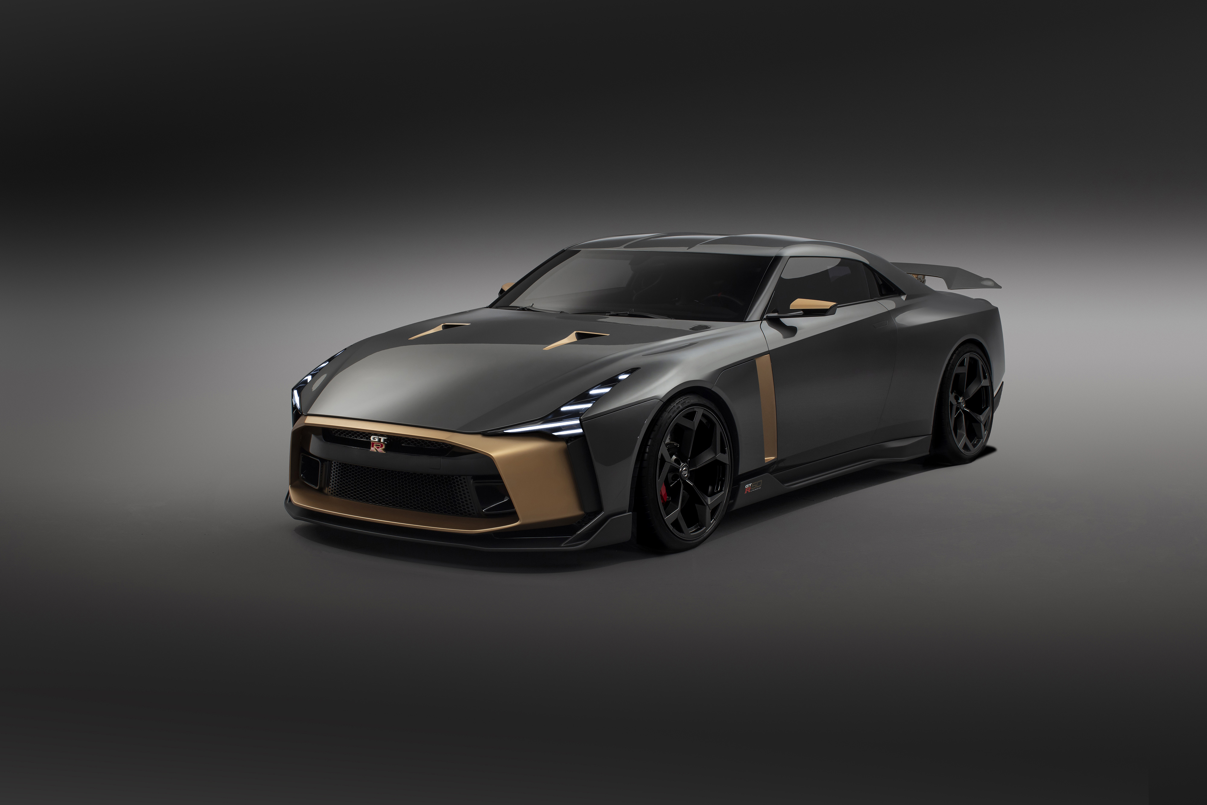 Nissan GT-R50 concept car in dark grey and gold HD Wallpaper