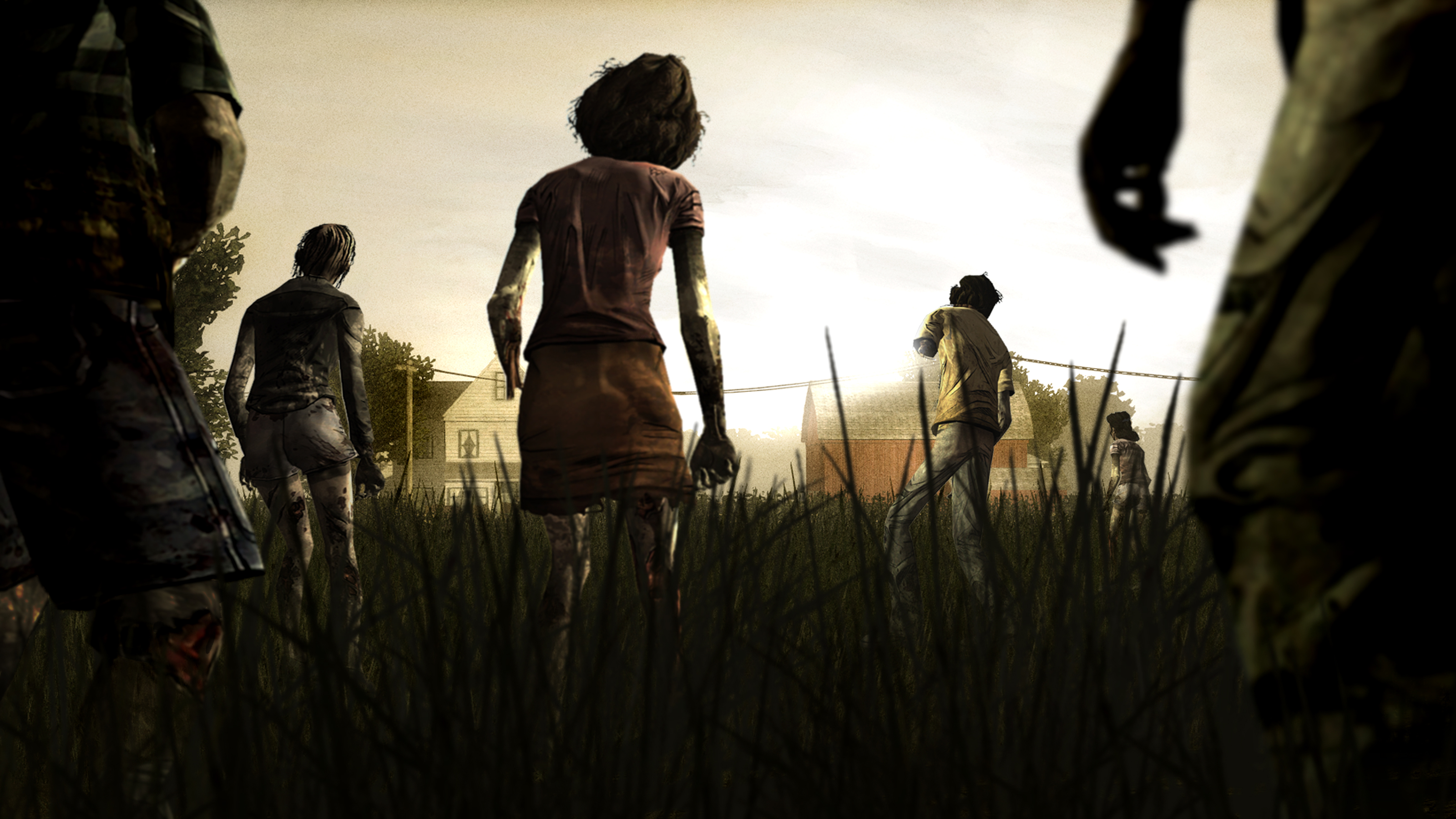 The Walking Dead game with zombies in a field HD Wallpaper