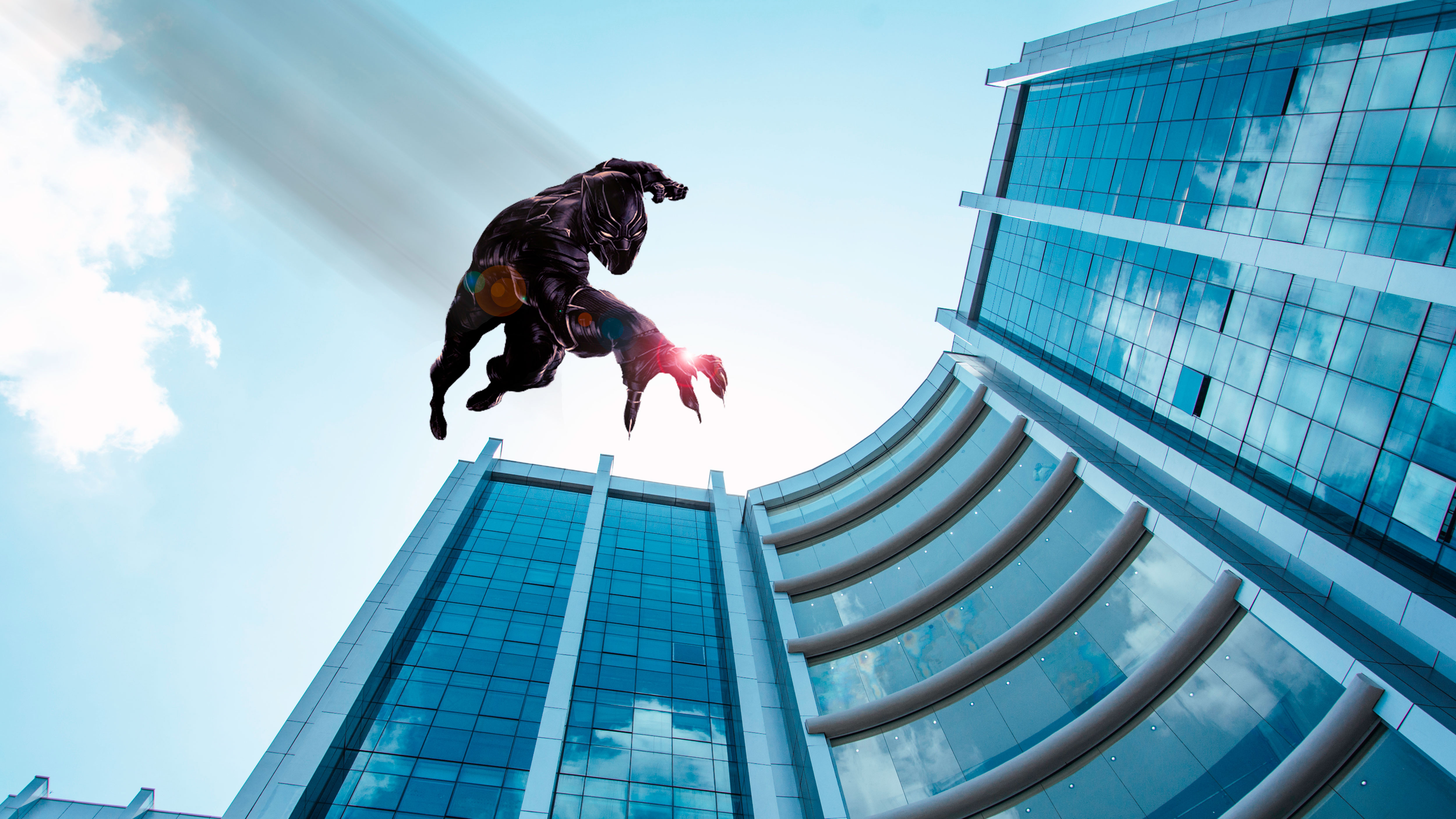 Black Panther leaping between buildings HD Wallpaper