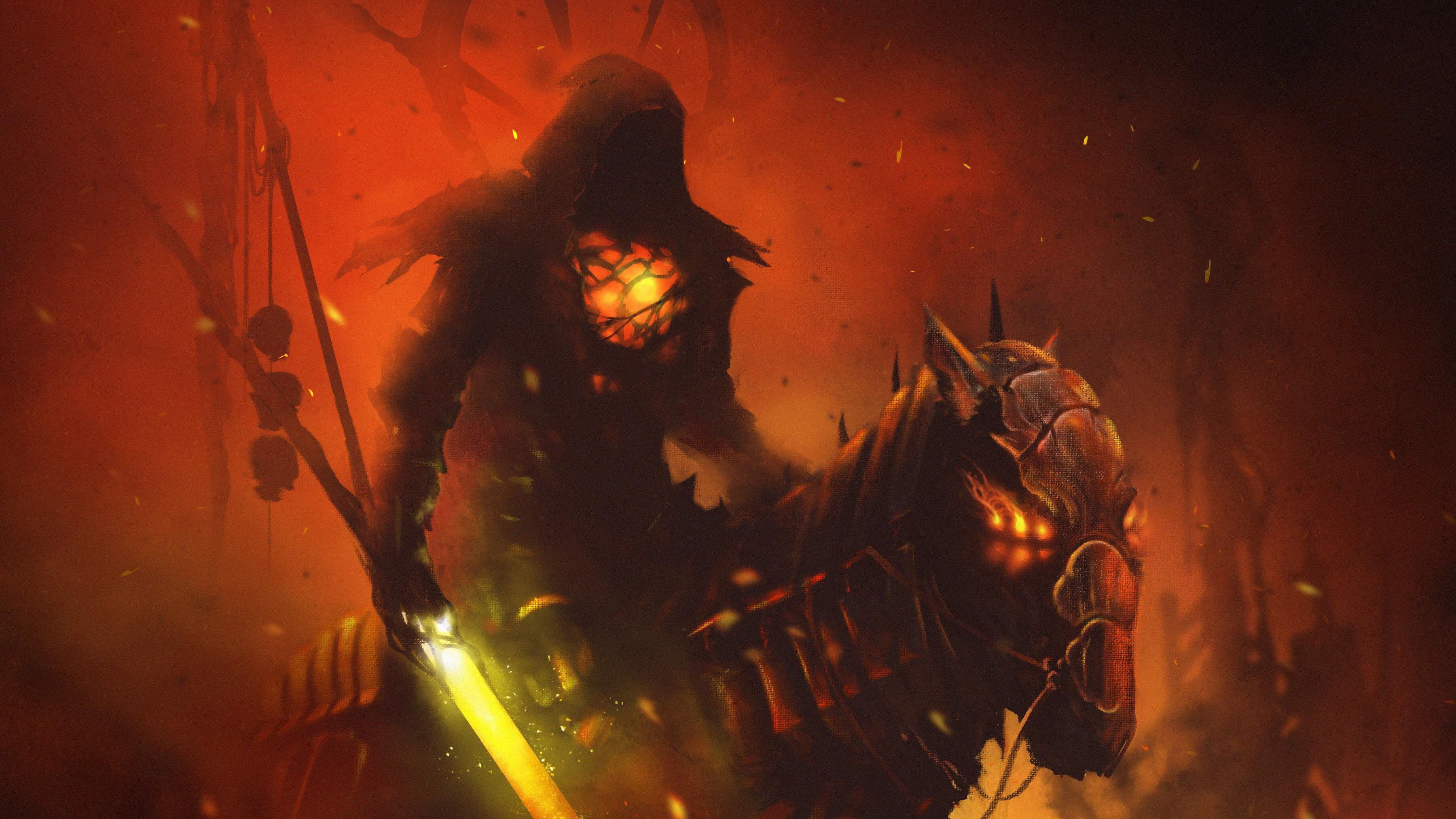 The Nazgûl on horseback in a fiery landscape HD Wallpaper