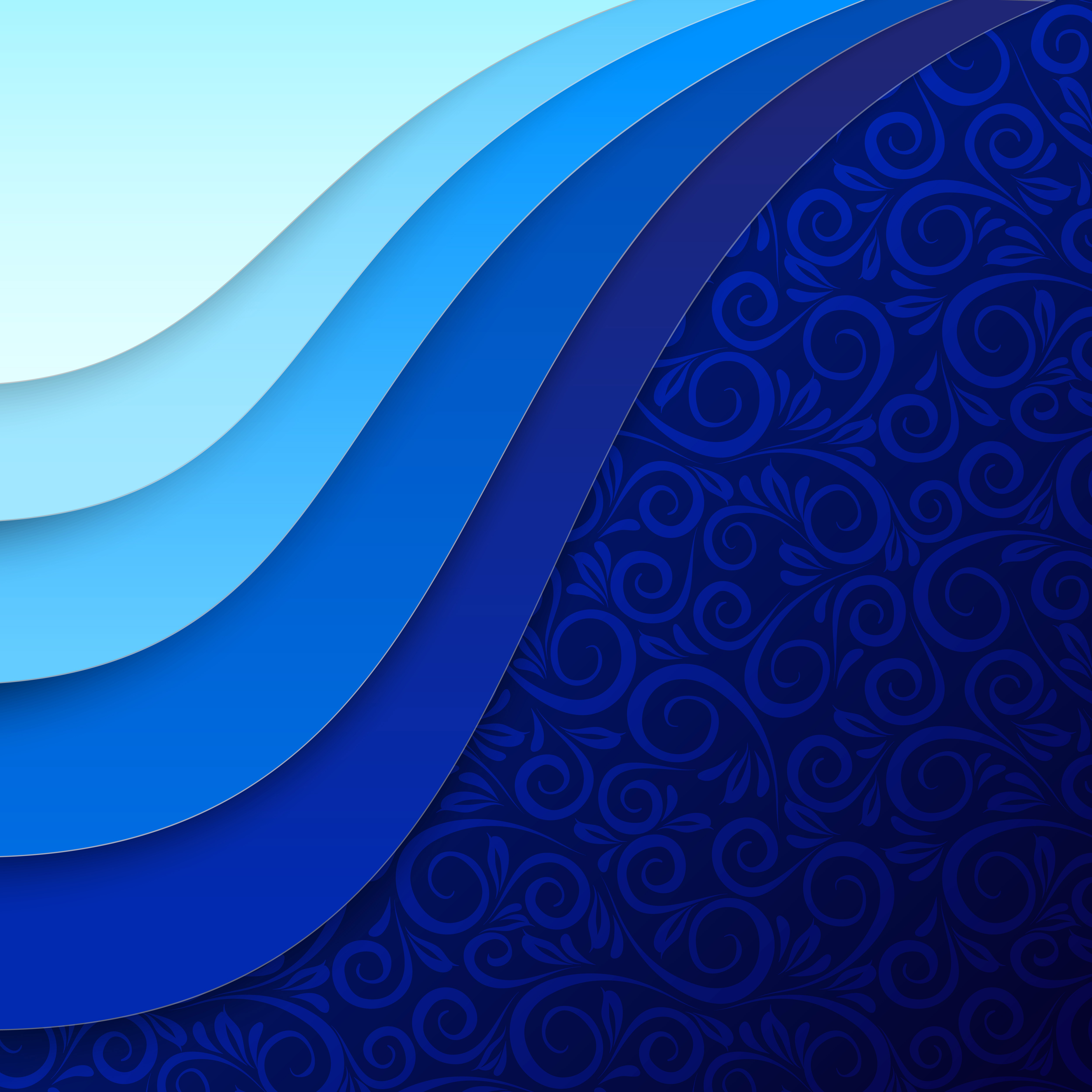 Abstract blue waves with floral texture 4K HD Wallpaper
