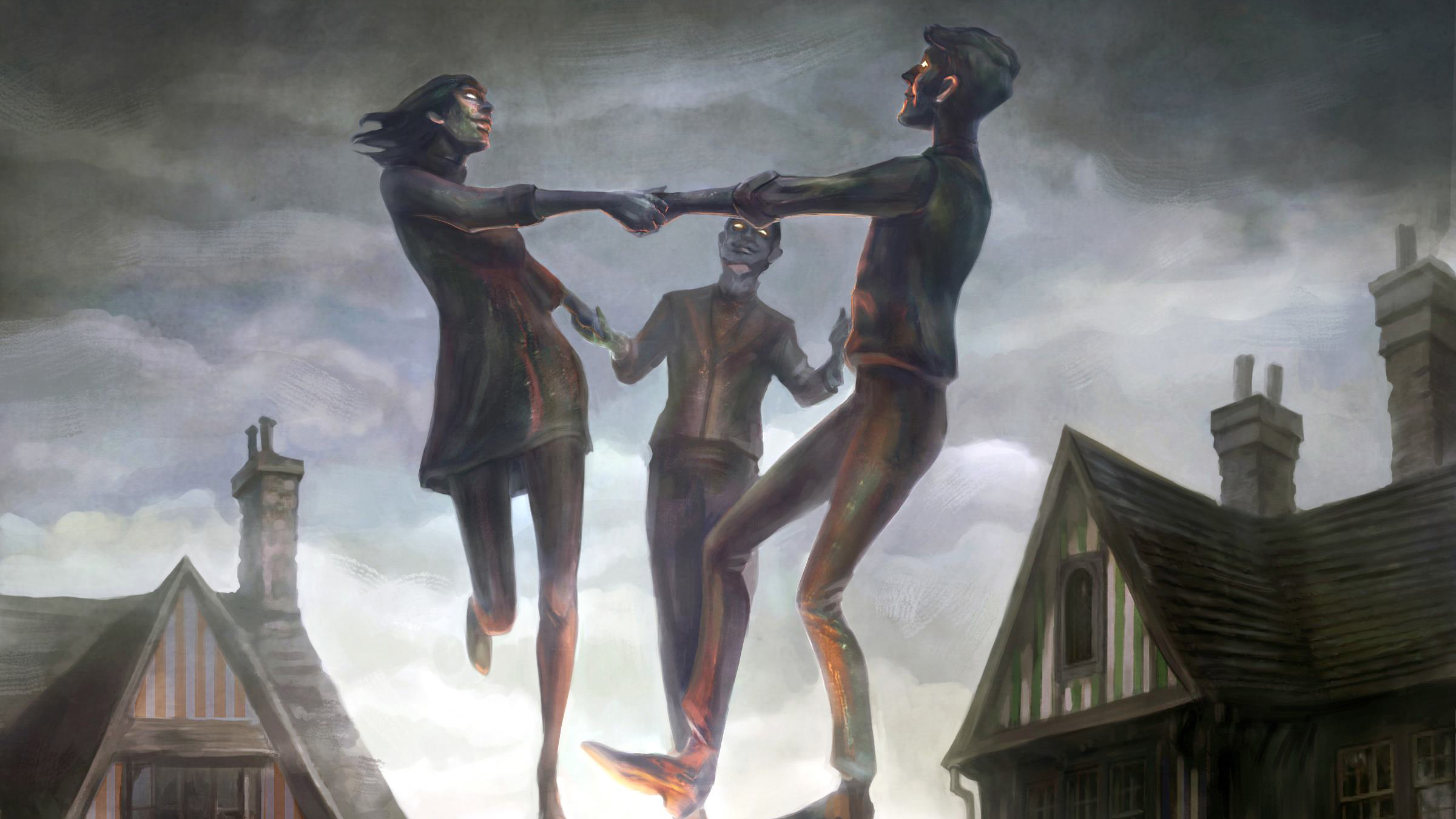 We Happy Few characters dancing on rooftops HD Wallpaper