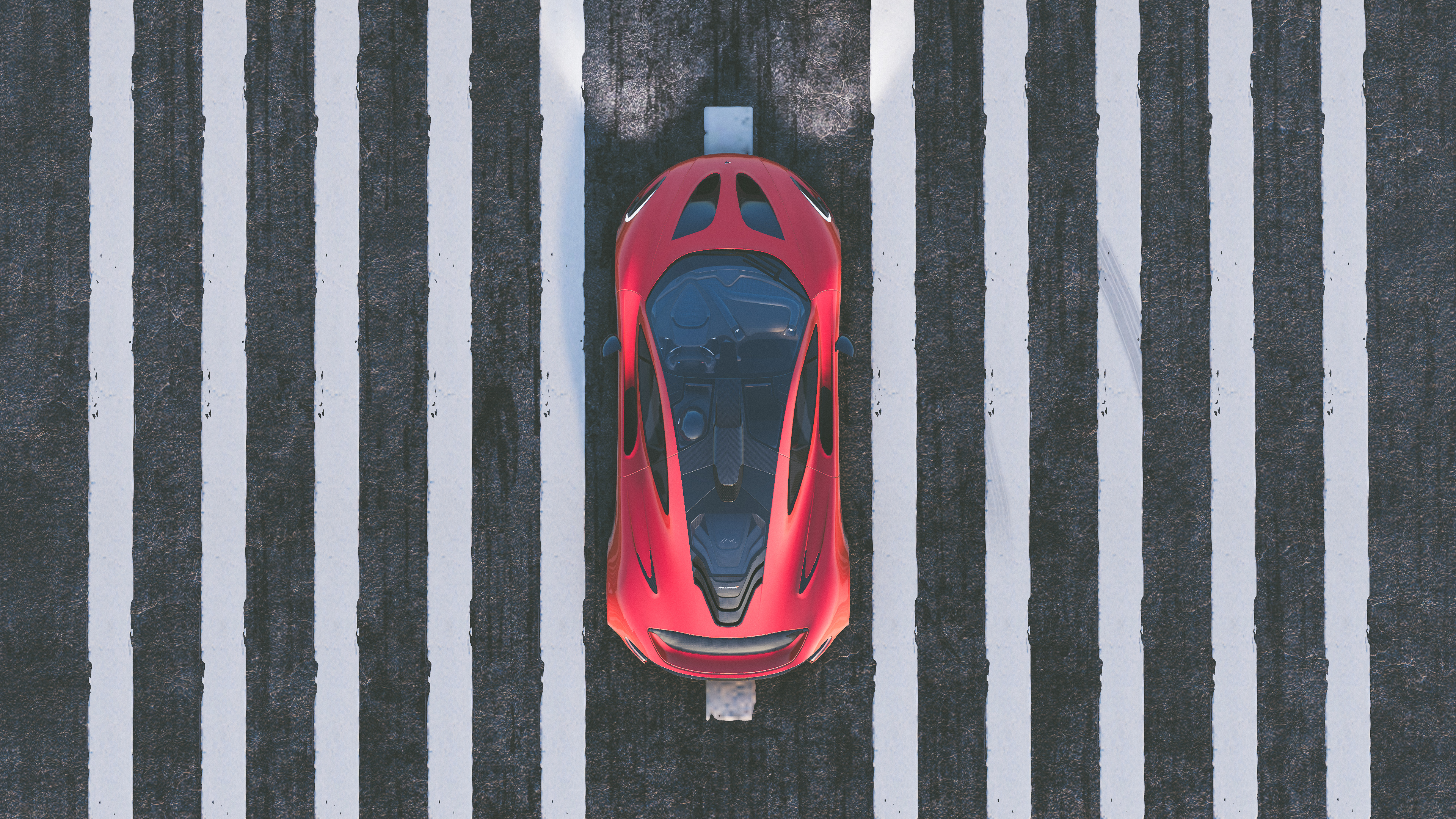 Red McLaren P1 on a striped road HD Wallpaper