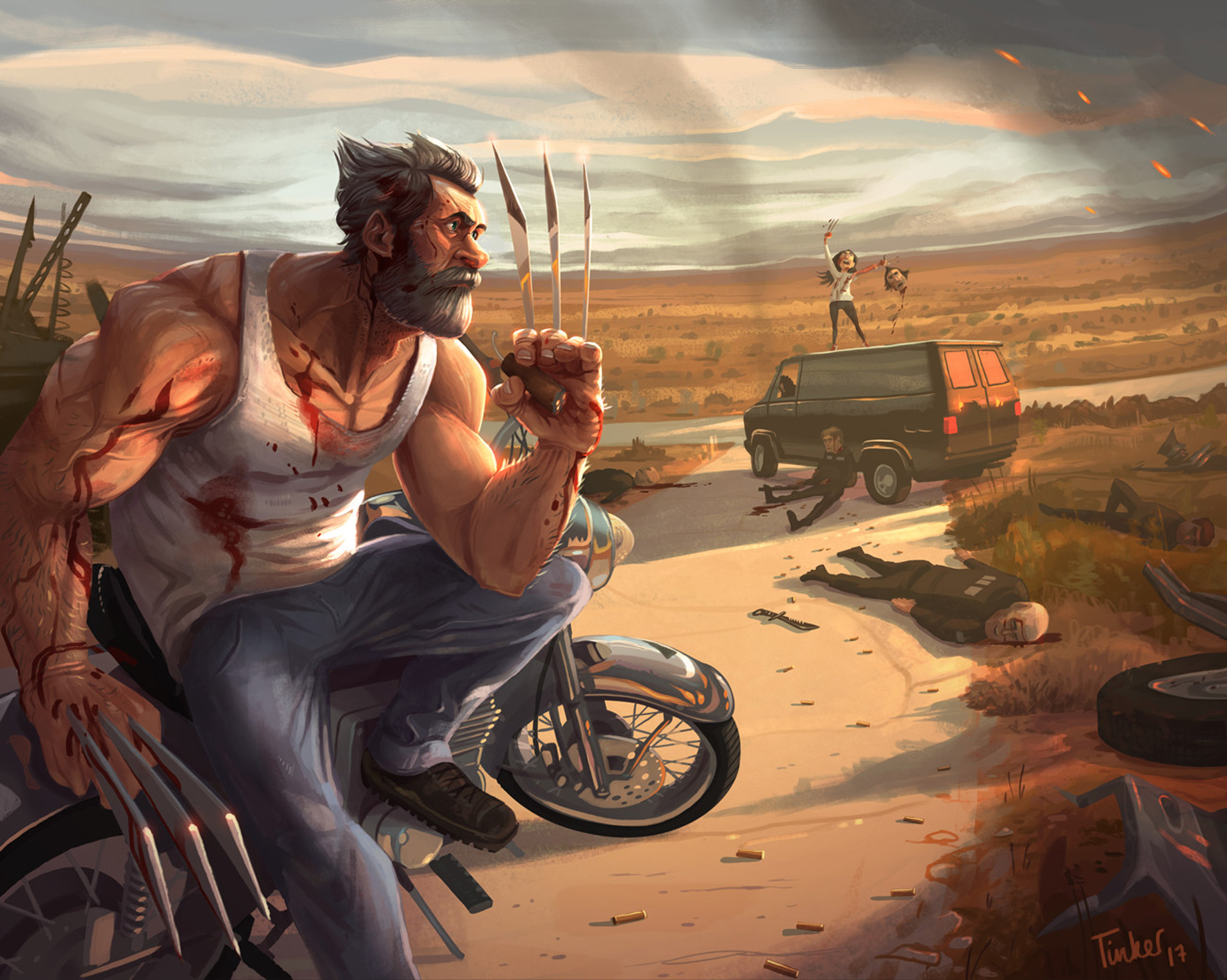 Muscular Hero Logan with Claws in Post-Apocalyptic Desert HD Wallpaper
