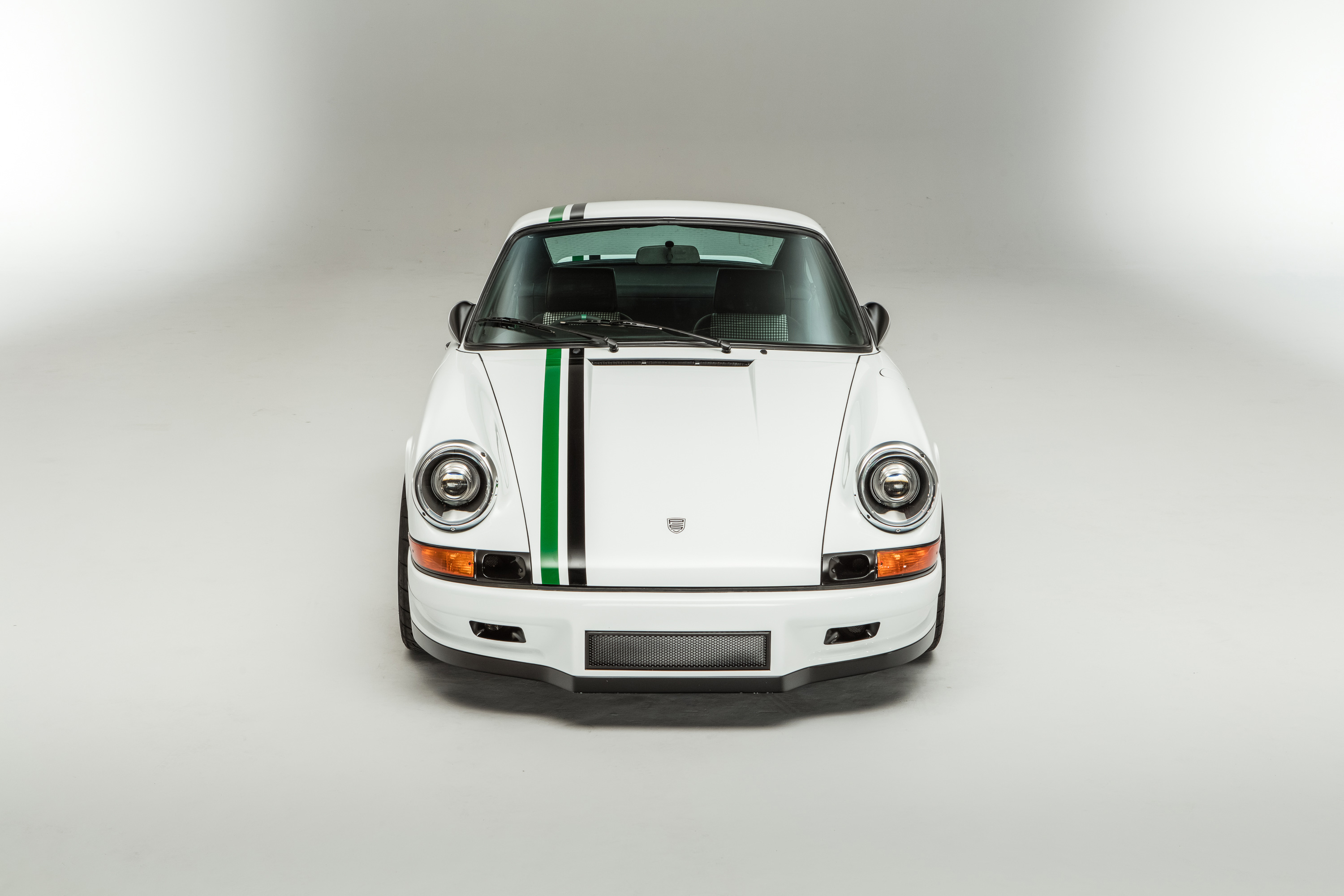 White Porsche 911 with Green and Black Stripes HD Wallpaper